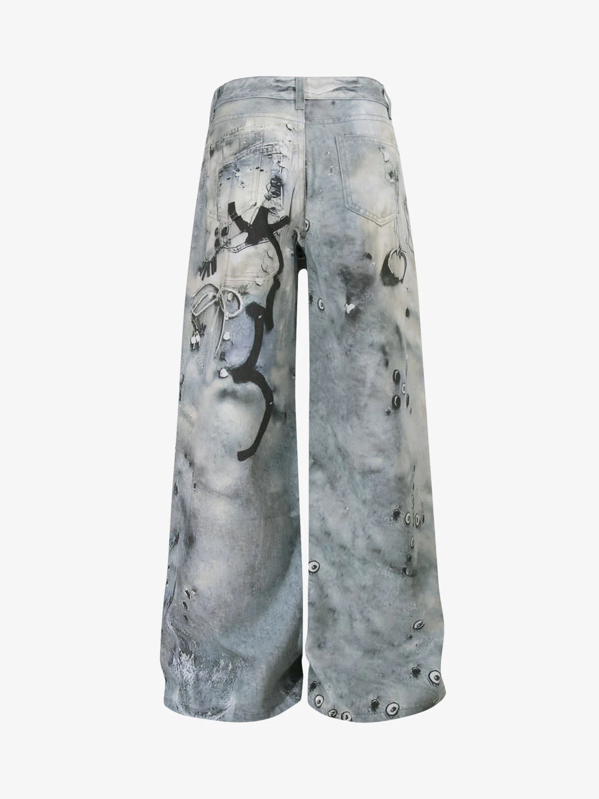 Abstract 3D Digital Print Wide-Leg Jeans - Image 2