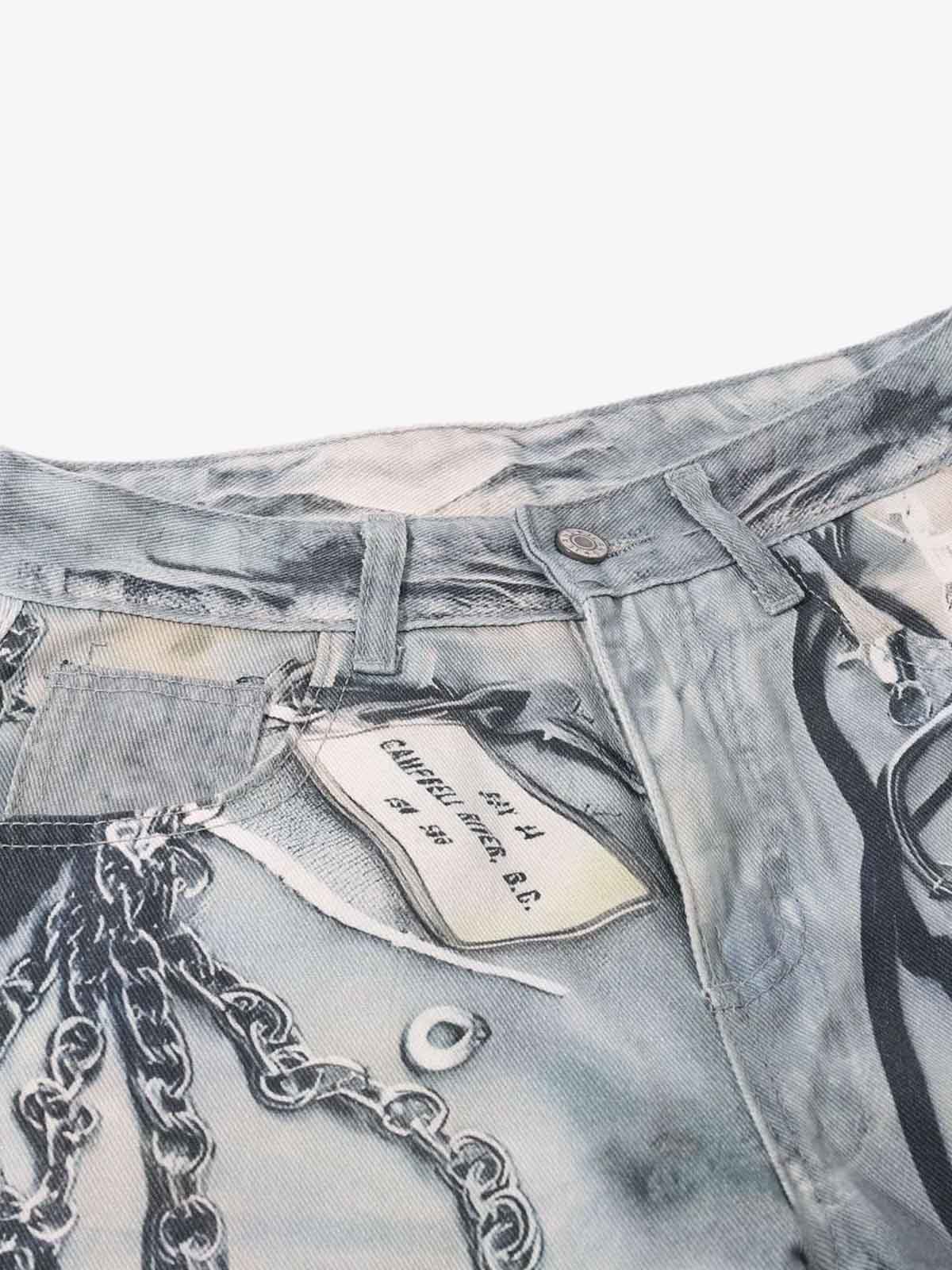 Abstract 3D Digital Print Wide-Leg Jeans - Image 3