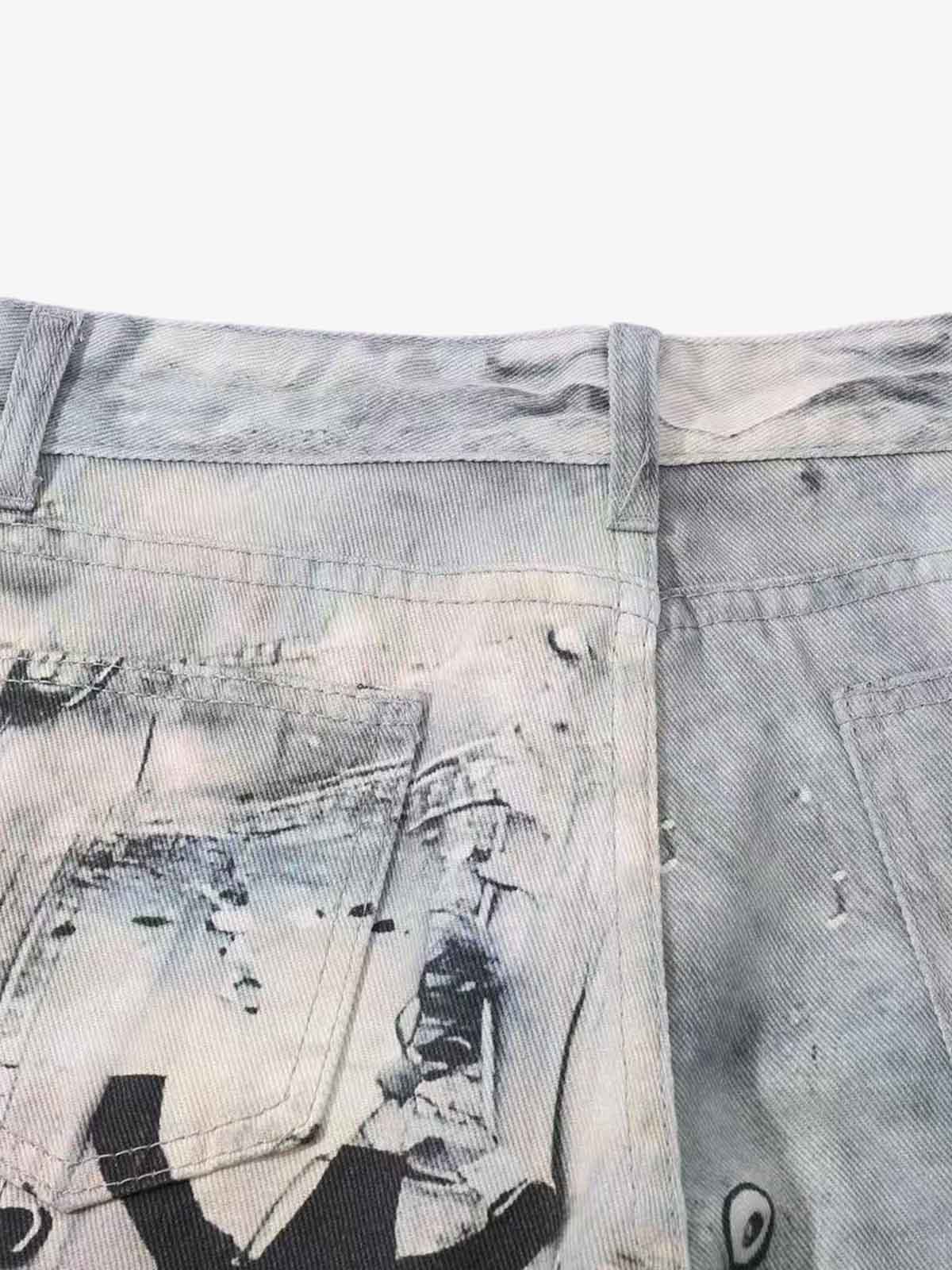 Abstract 3D Digital Print Wide-Leg Jeans - Image 4