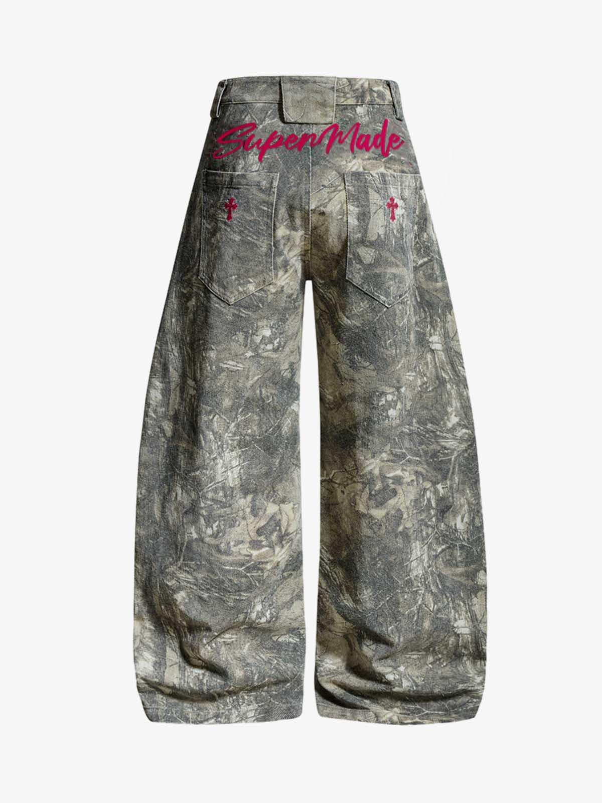 Abstract Camouflage Washed Barrel Jeans - Image 2