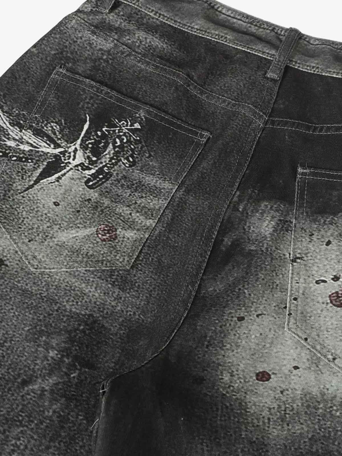 Abstract Graphic Print Wide Leg Barrel Jeans - Image 10