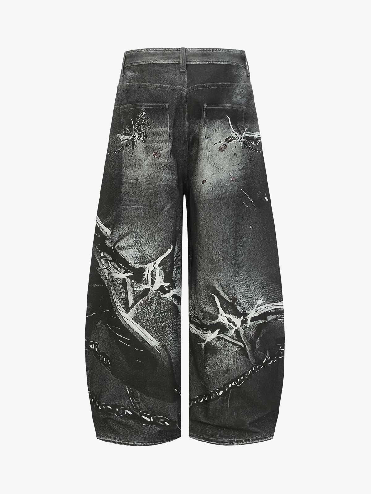 Abstract Graphic Print Wide Leg Barrel Jeans - Image 6