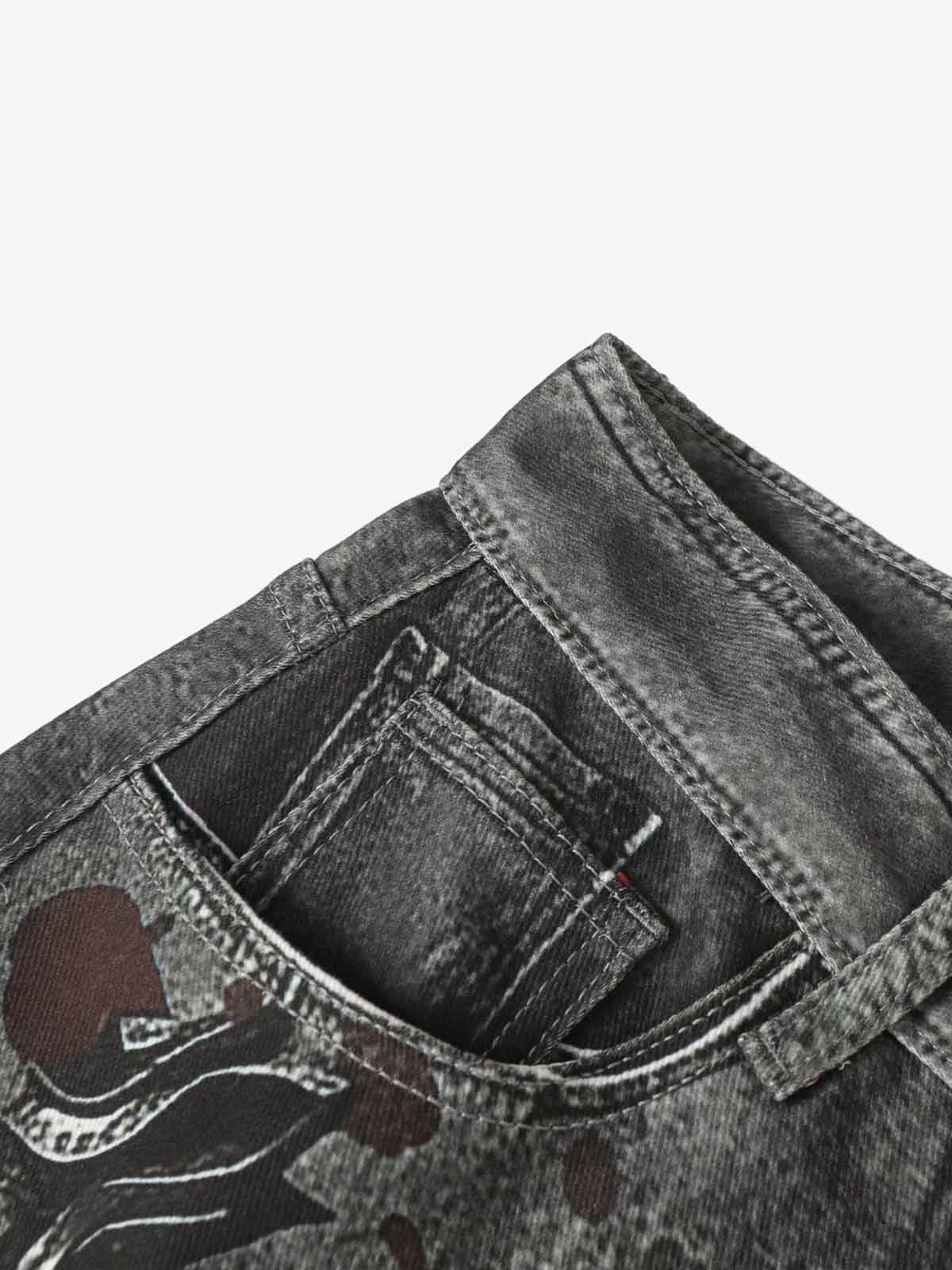 Abstract Graphic Print Wide Leg Barrel Jeans - Image 7