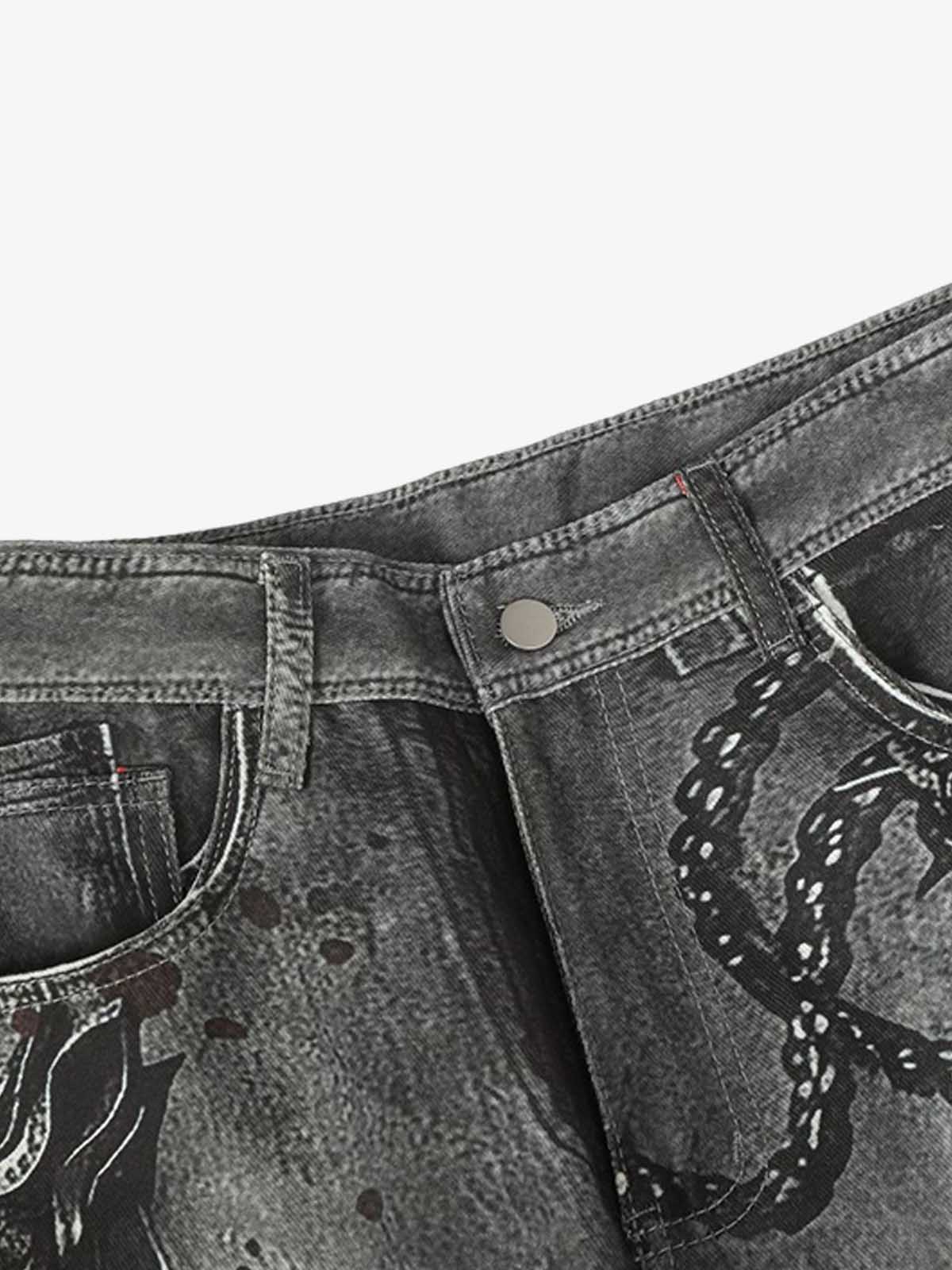 Abstract Graphic Print Wide Leg Barrel Jeans - Image 8