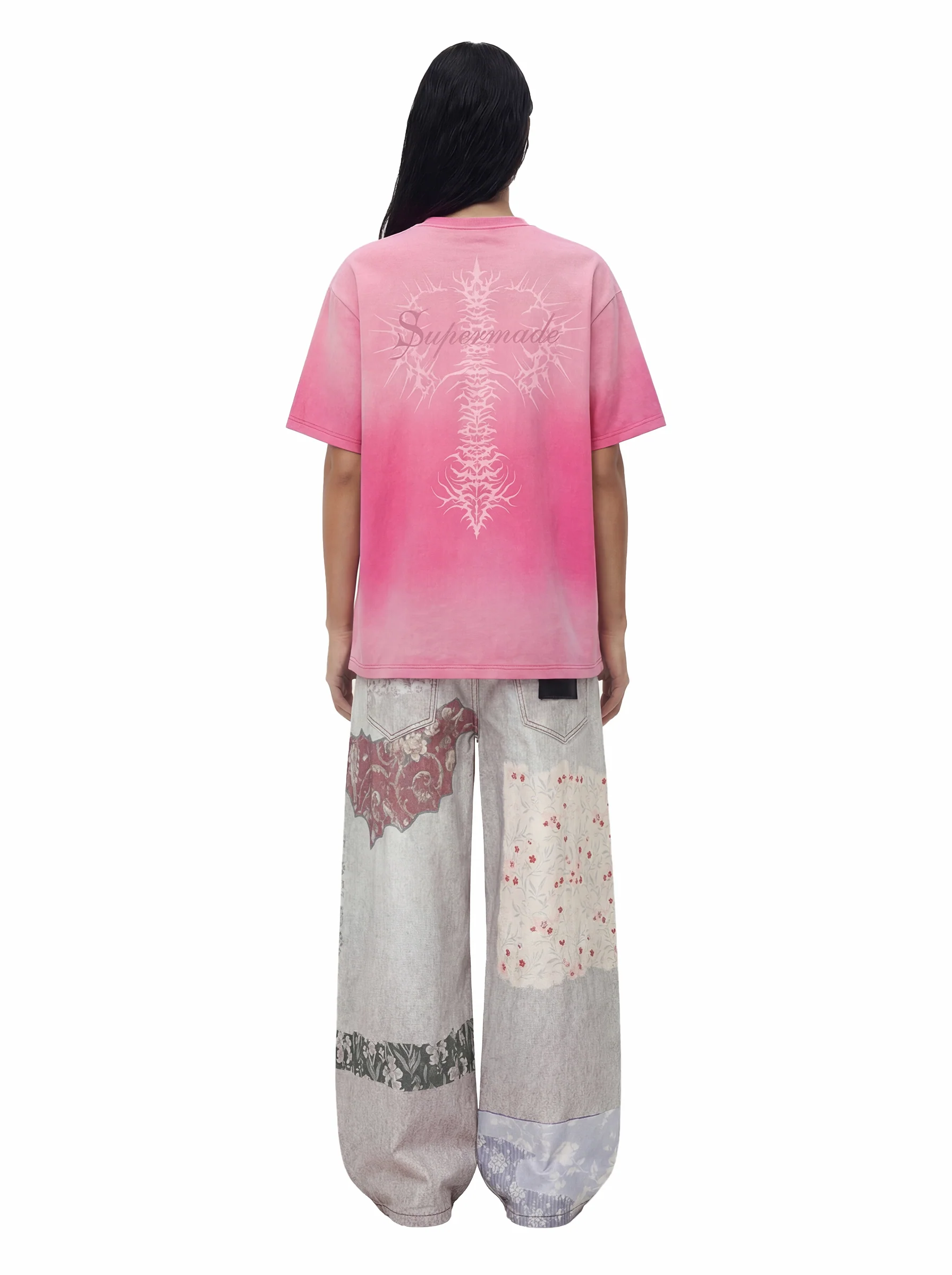 Acid Wash Gothic Cross Spine Graphic Distressed T-Shirt - Image 5