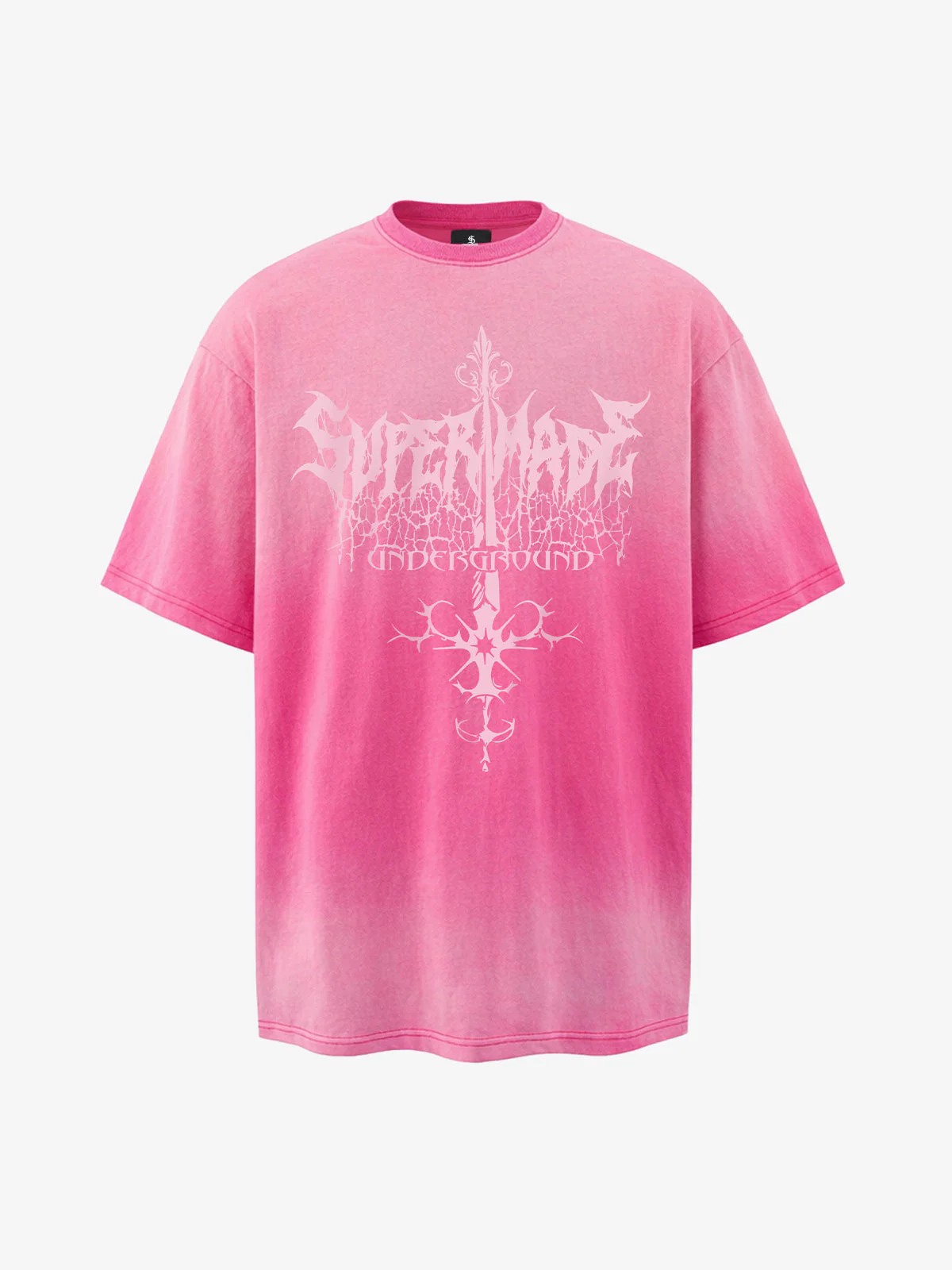Acid Wash Gothic Cross Spine Graphic Distressed T-Shirt - Image 6