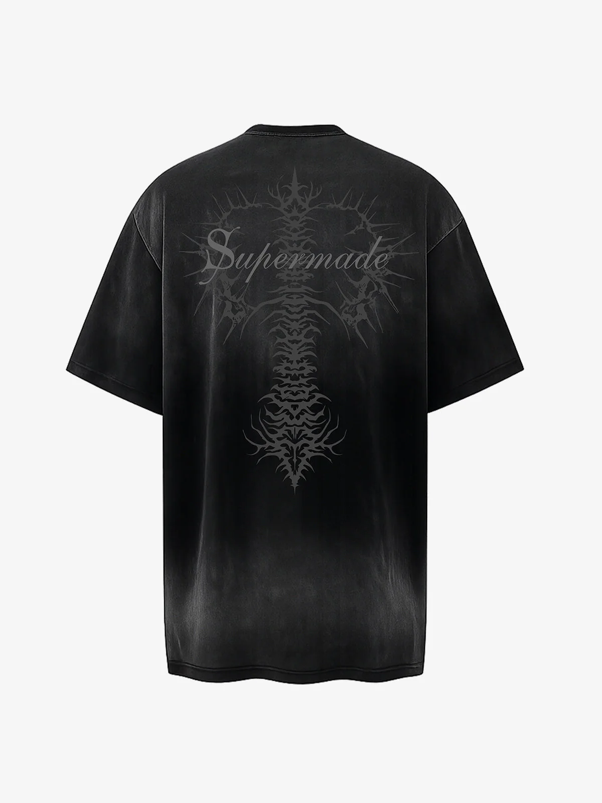 Acid Wash Gothic Cross Spine Graphic Distressed T-Shirt - Image 7