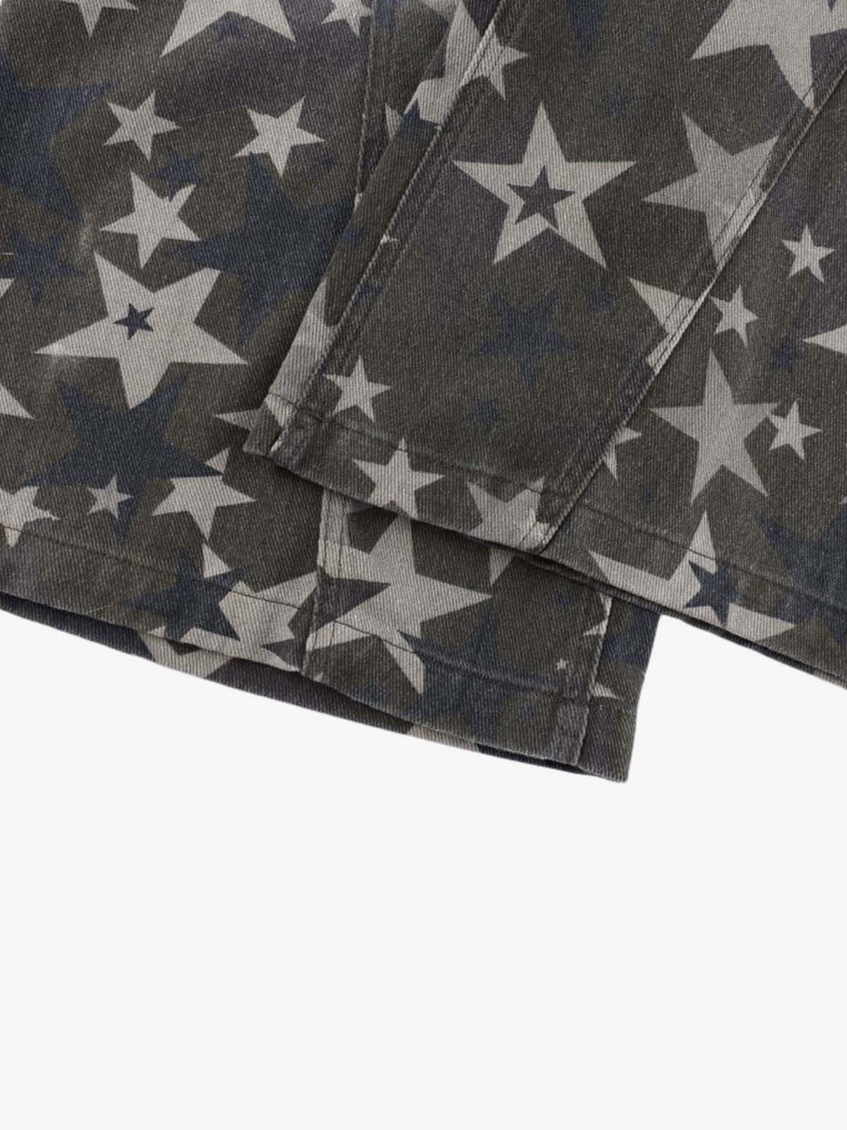 Allover Star Print Vintage Wash Wide Leg Denim Jeans - Image 11
