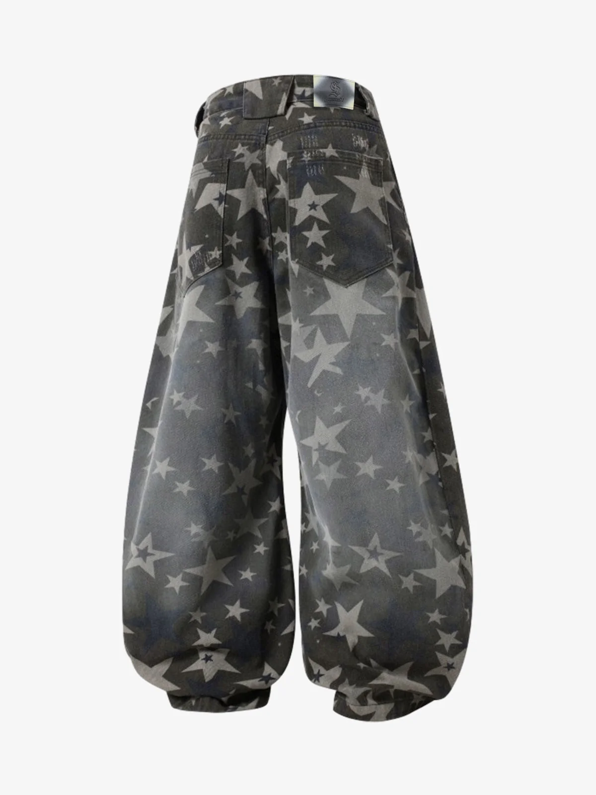 Allover Star Print Vintage Wash Wide Leg Denim Jeans - Image 2