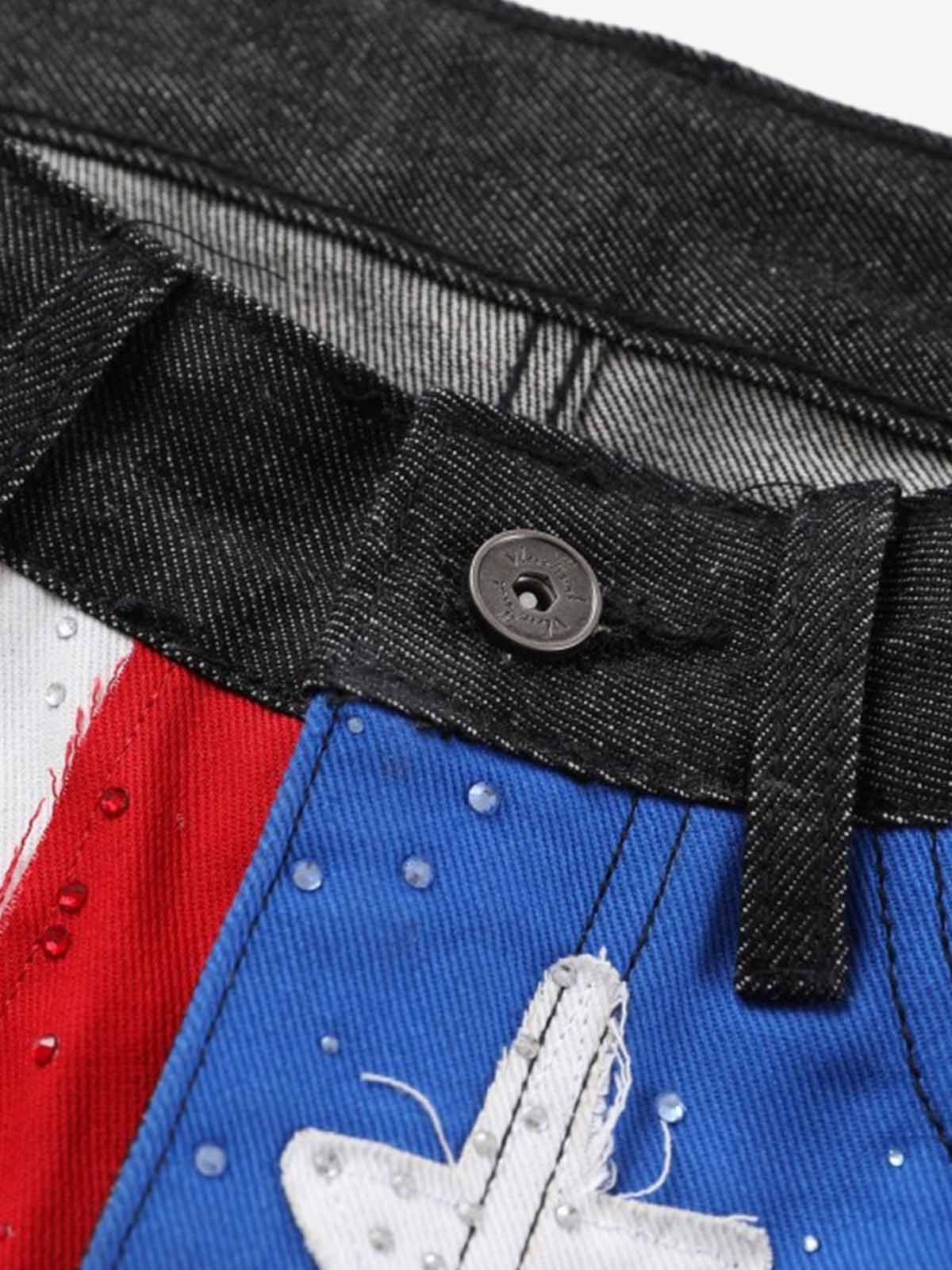 American Flag Patch Rhinestone Baggy Jeans - Image 3