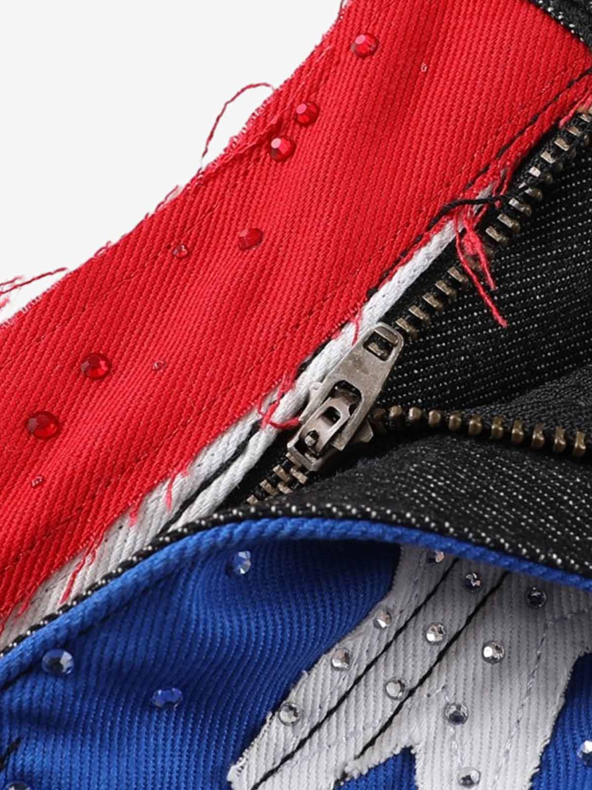American Flag Patch Rhinestone Baggy Jeans - Image 5