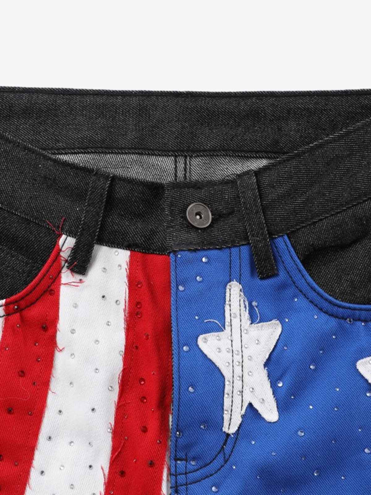 American Flag Patch Rhinestone Baggy Jeans - Image 6