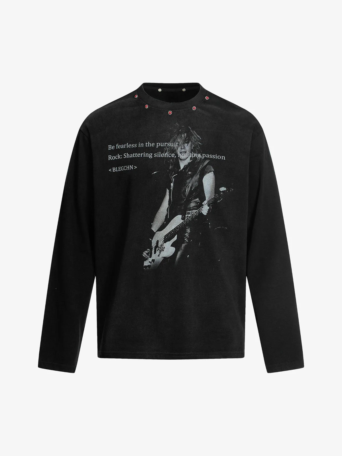 American Retro Rivet Design Street Hip-Hop Long Sleeves T-Shirt - Image 2