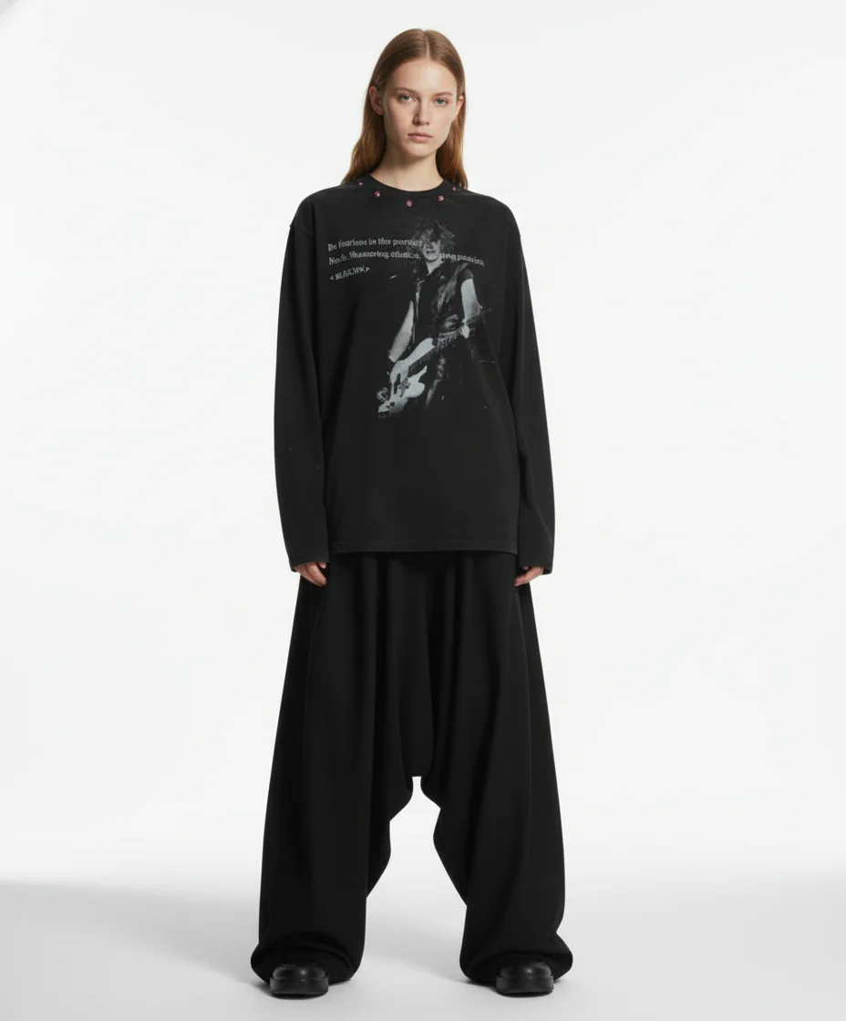 American Retro Rivet Design Street Hip-Hop Long Sleeves T-Shirt - Image 5