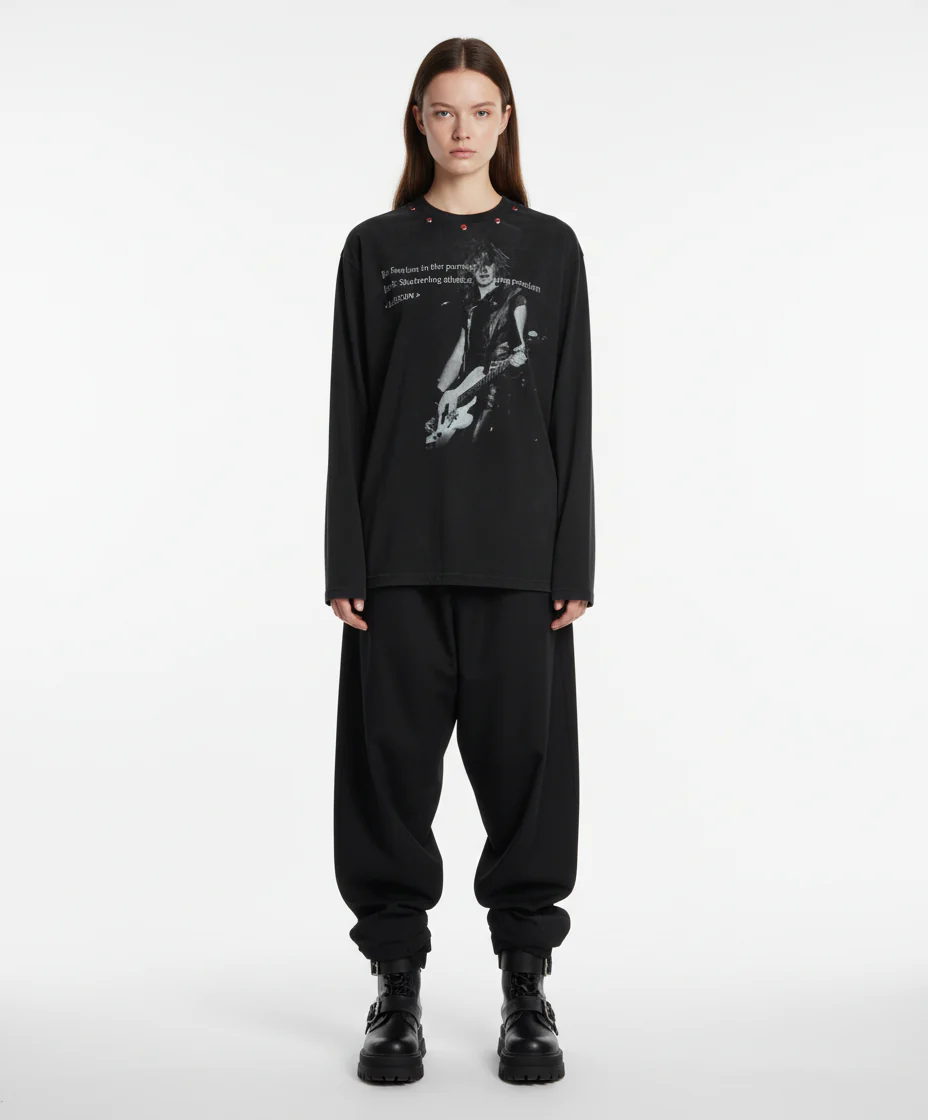 American Retro Rivet Design Street Hip-Hop Long Sleeves T-Shirt - Image 6