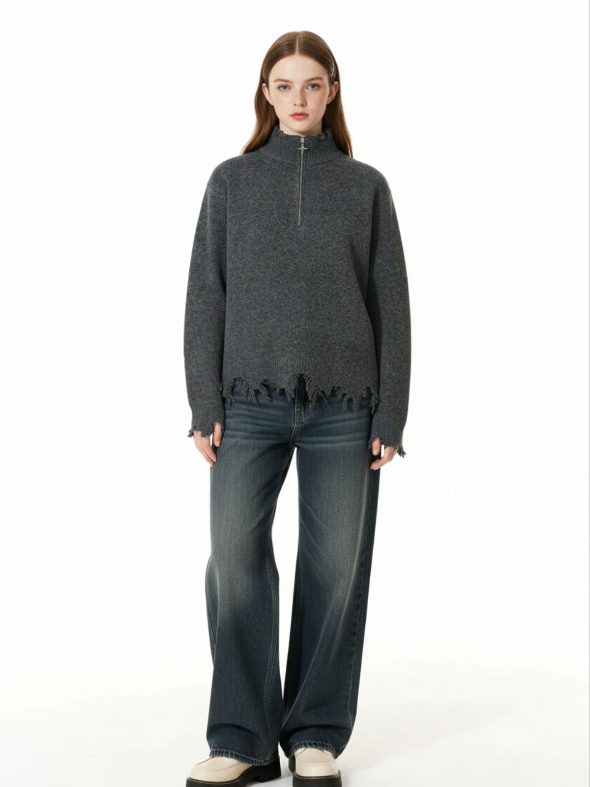 Distressed Quarter Zip Sweater - Image 3
