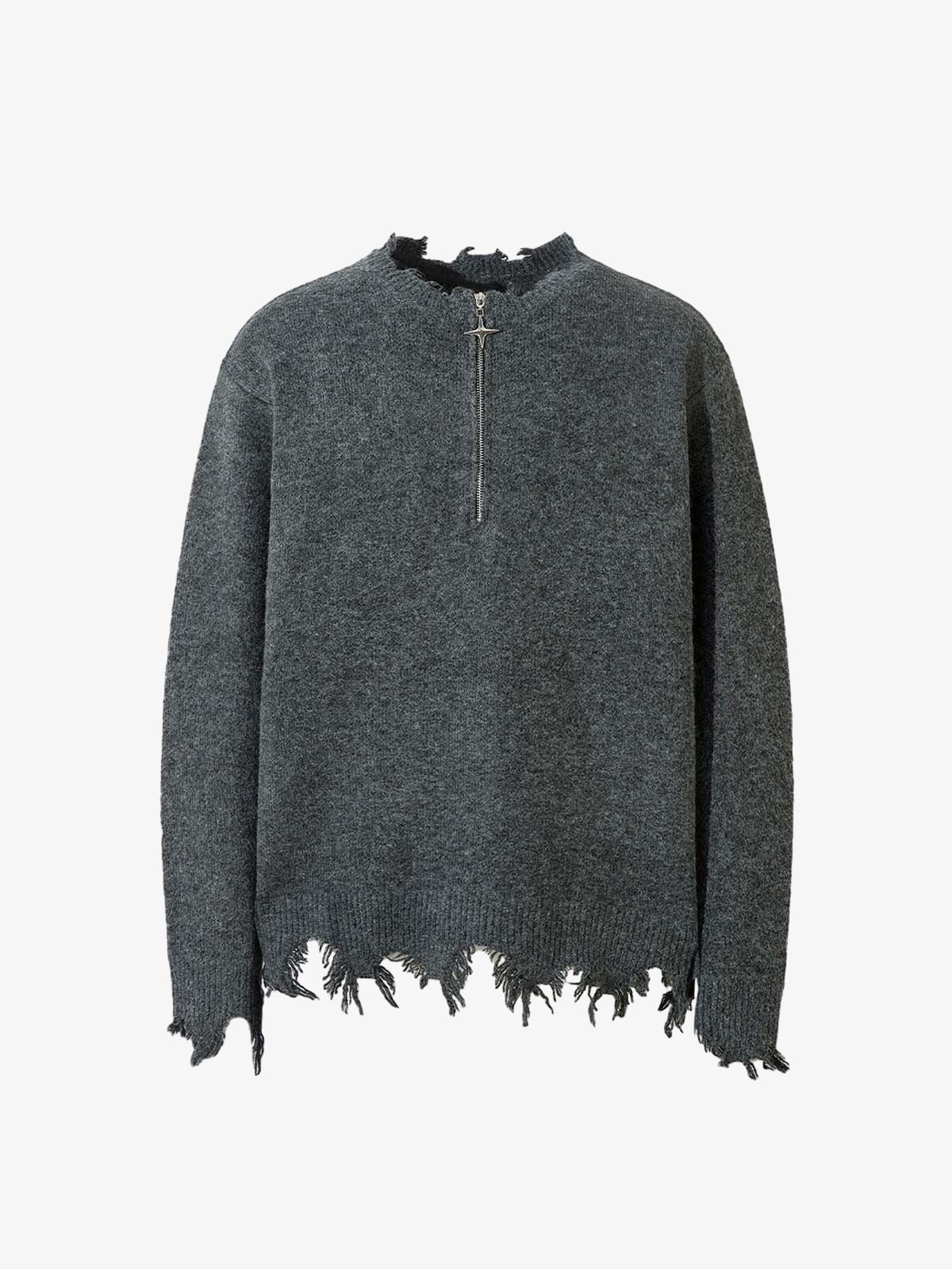 Distressed Quarter Zip Sweater - Image 5