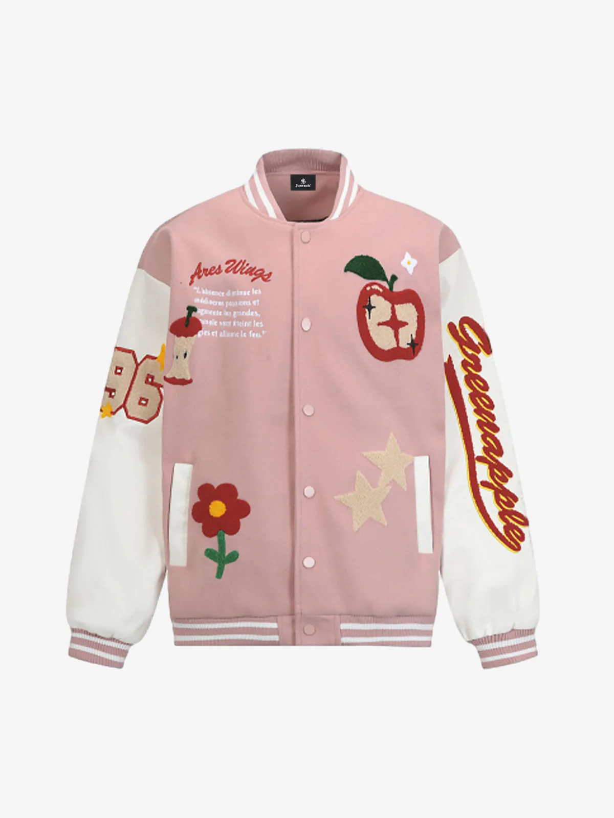 Apple Flocking Embroidered Baseball Jacket - 2506