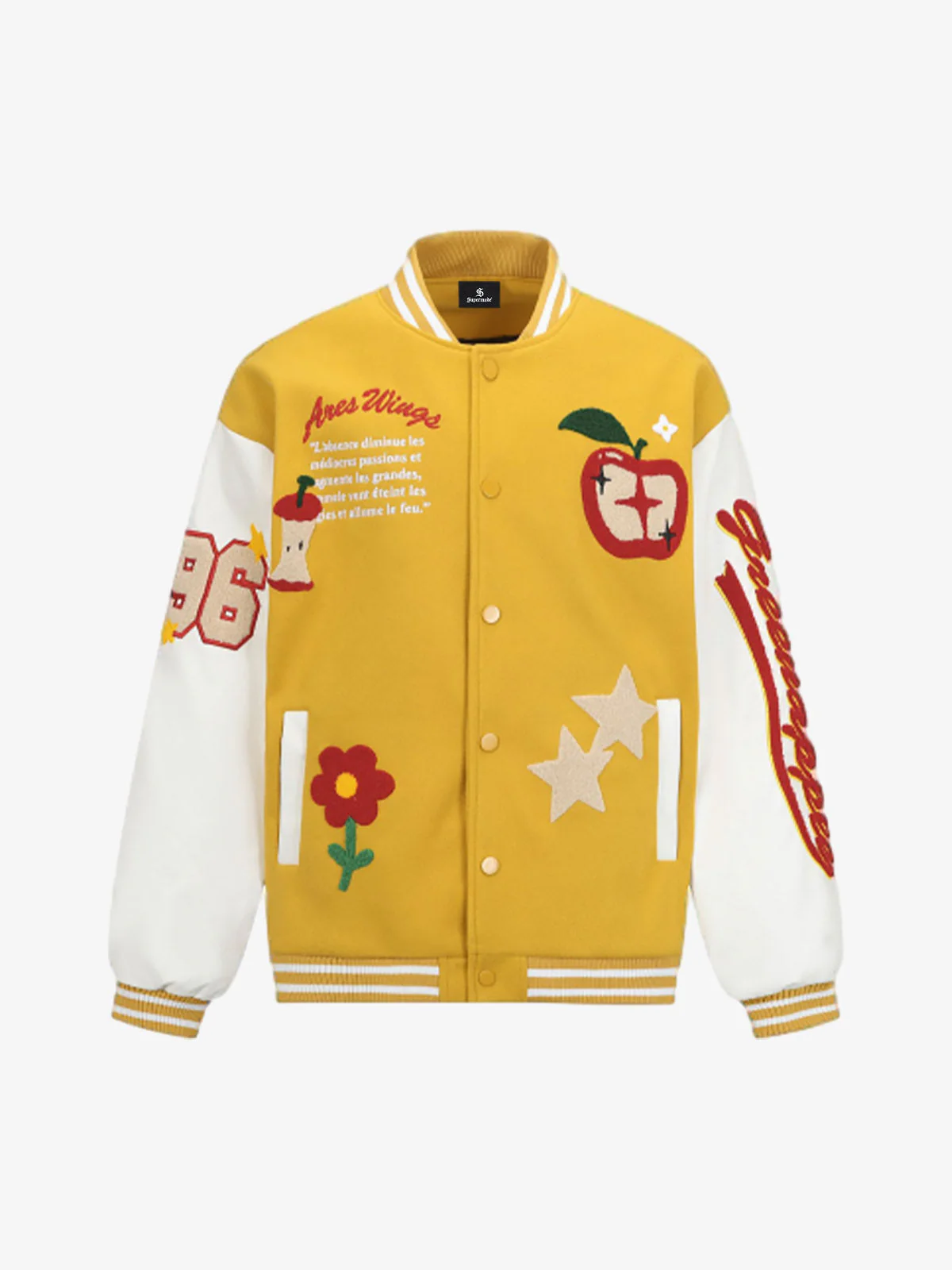 Apple Flocking Embroidered Baseball Jacket - 2506 - Image 4