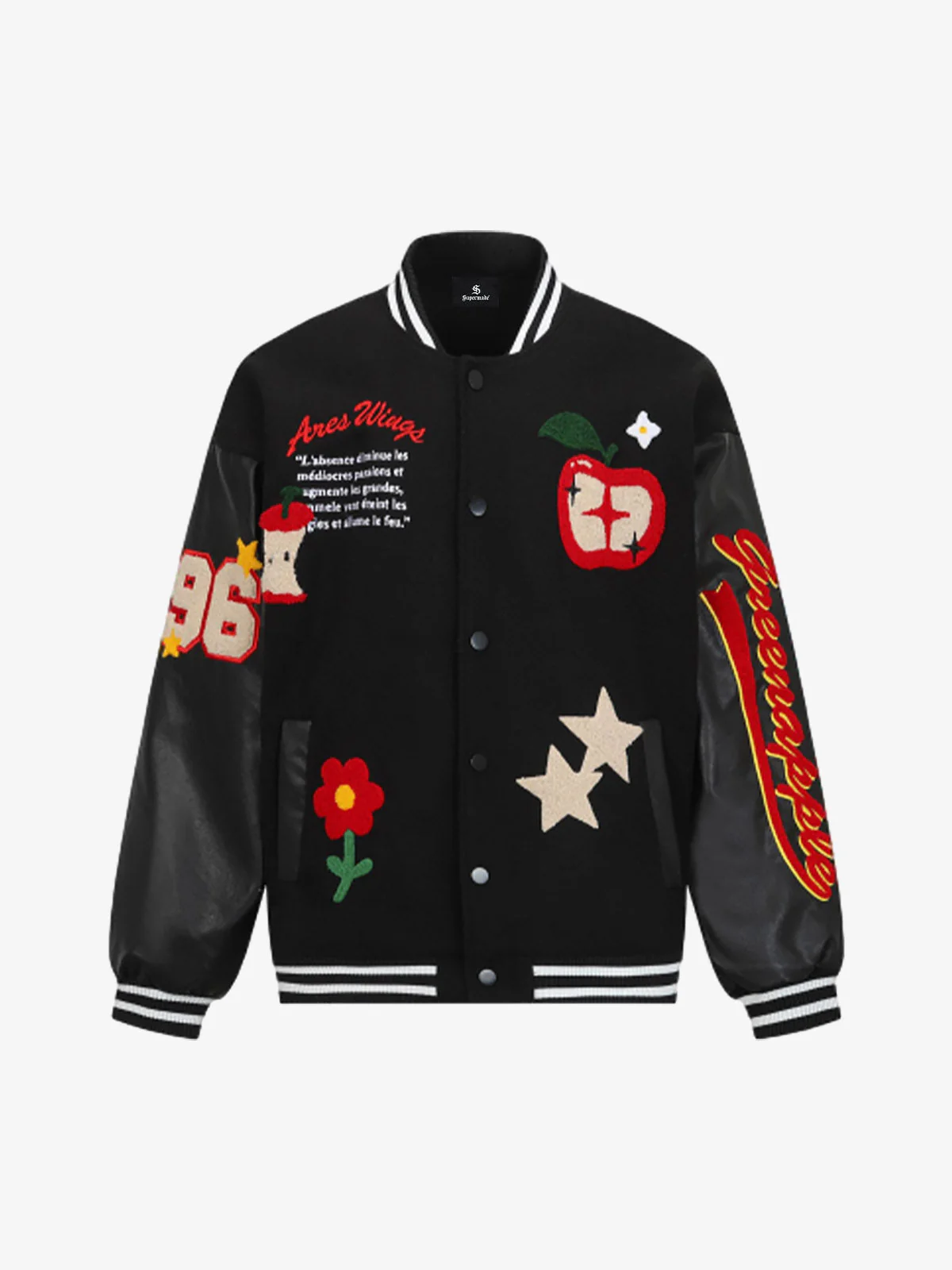 Apple Flocking Embroidered Baseball Jacket - 2506 - Image 5