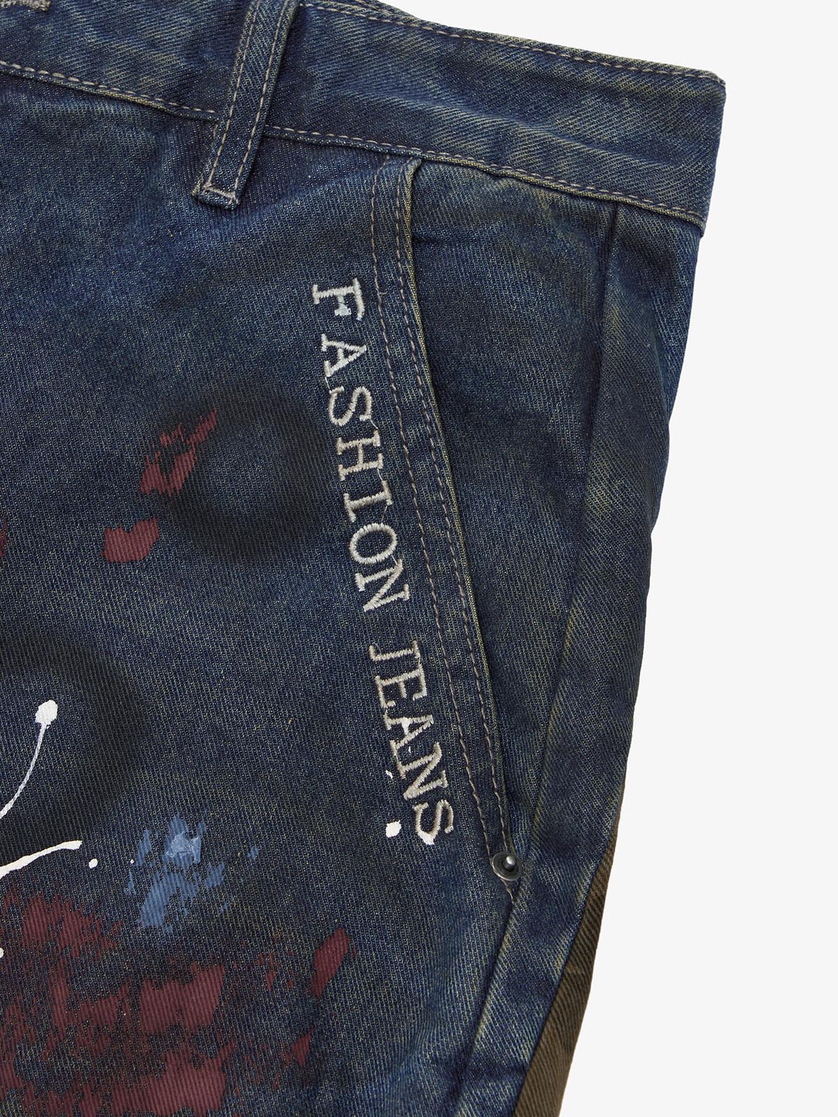 Washed Stripe Patchwork Totem Print Baggy Jeans - Image 15