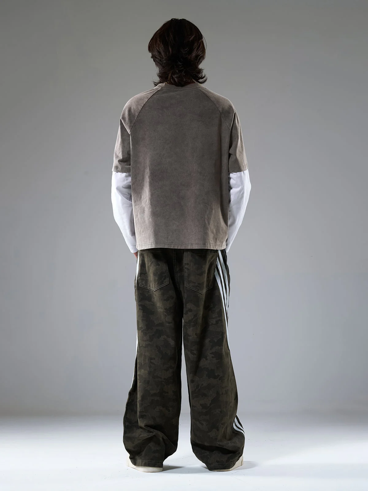 Washed Stripe Patchwork Totem Print Baggy Jeans - Image 7