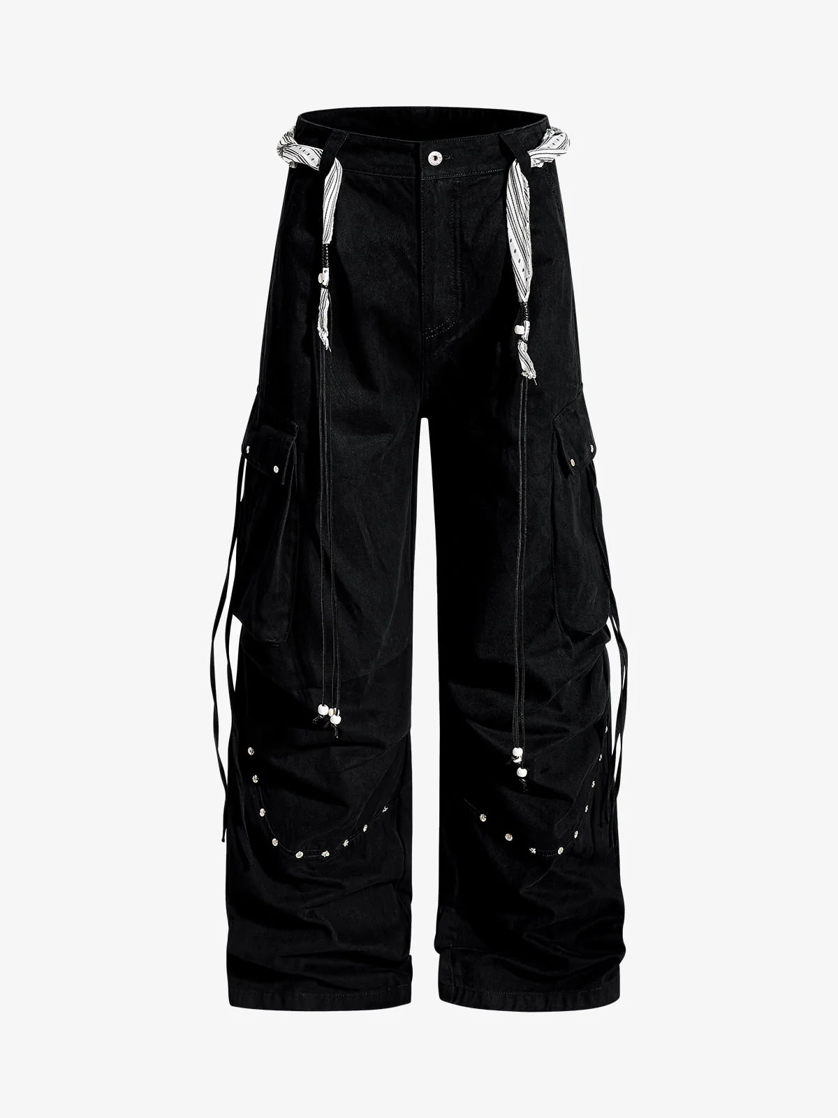 Bandana Waist Strap Multi-Pocket Cotton Cargo Pants