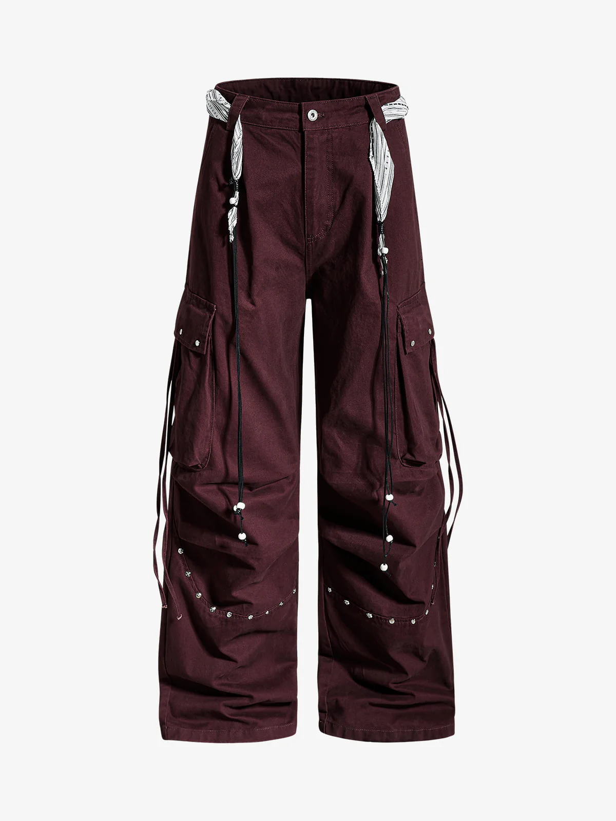 Bandana Waist Strap Multi-Pocket Cotton Cargo Pants - Image 2