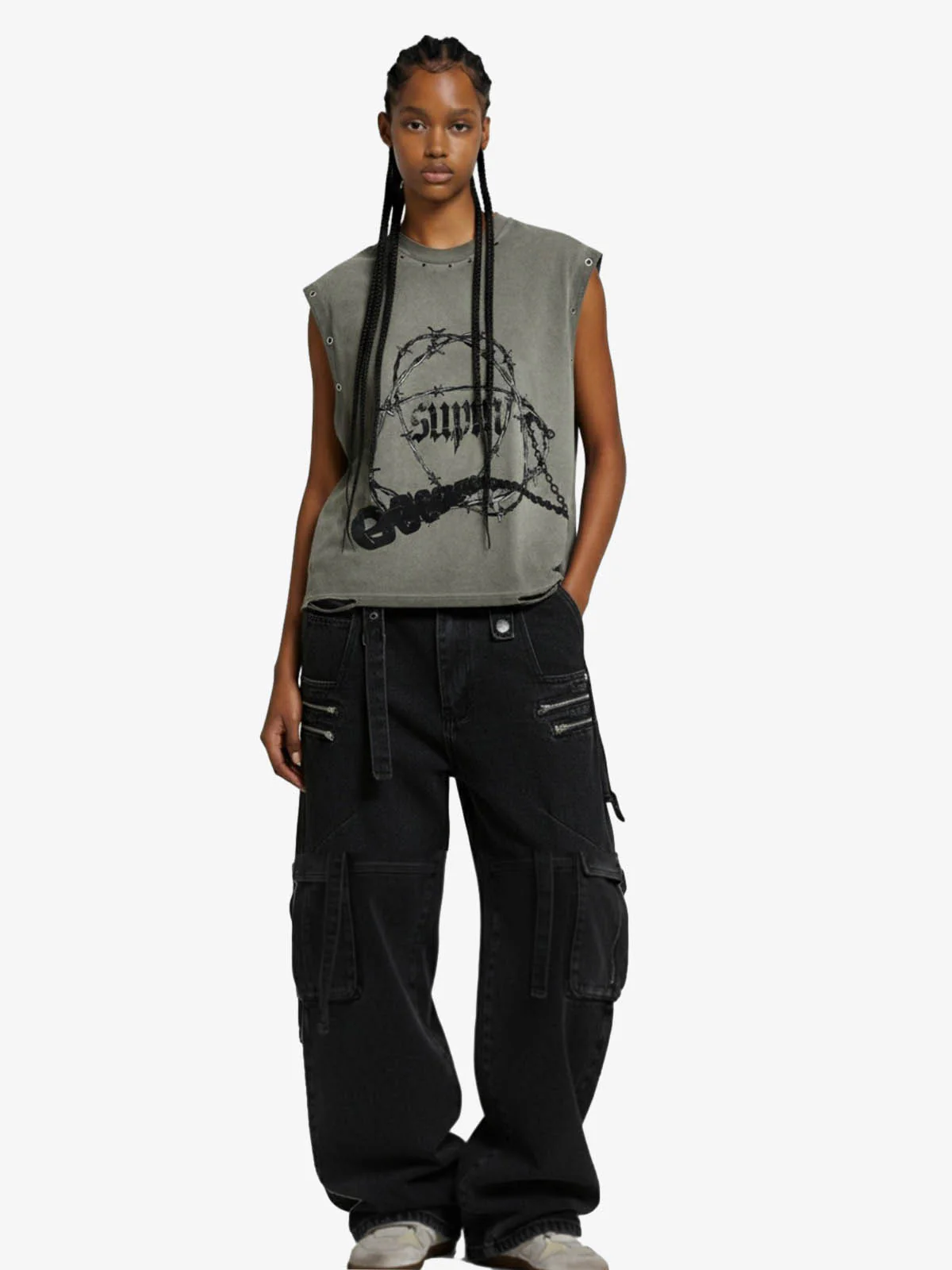 Barbed Wire Chain Graphic Sleeveless Vest - Image 3
