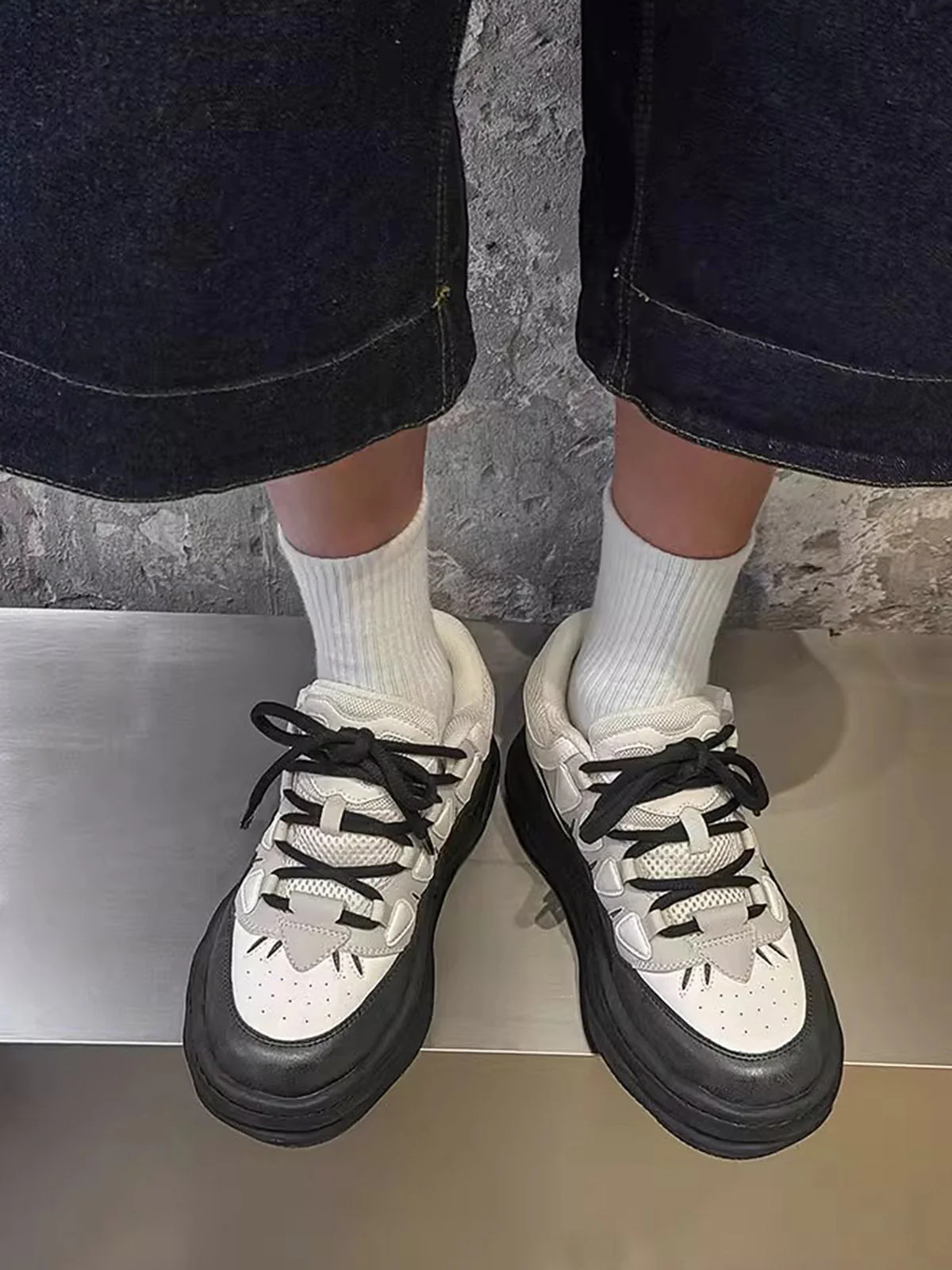 Black And White Platform Sneakers - 2449 - Image 2