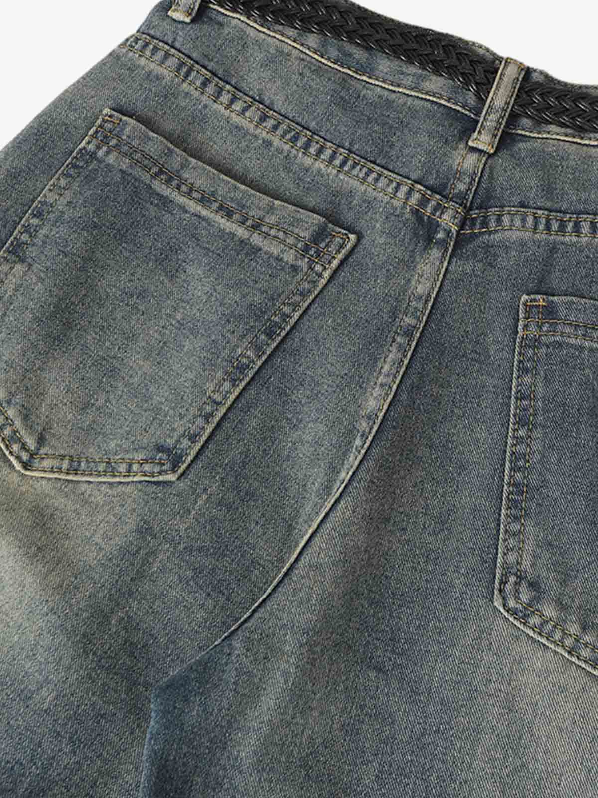 Braided Drawstring Waist Patchwork Cargo Jeans - Image 6