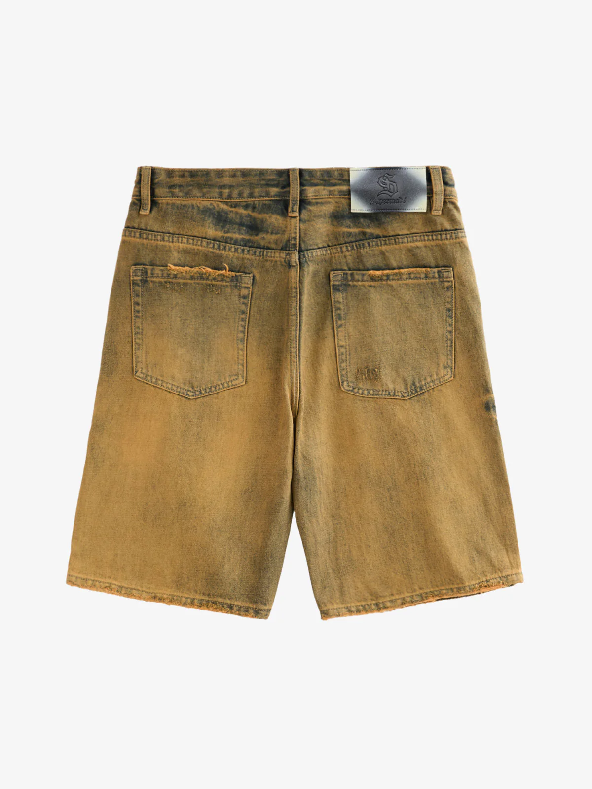 Burnt Orange Distressed Denim Shorts - Image 2