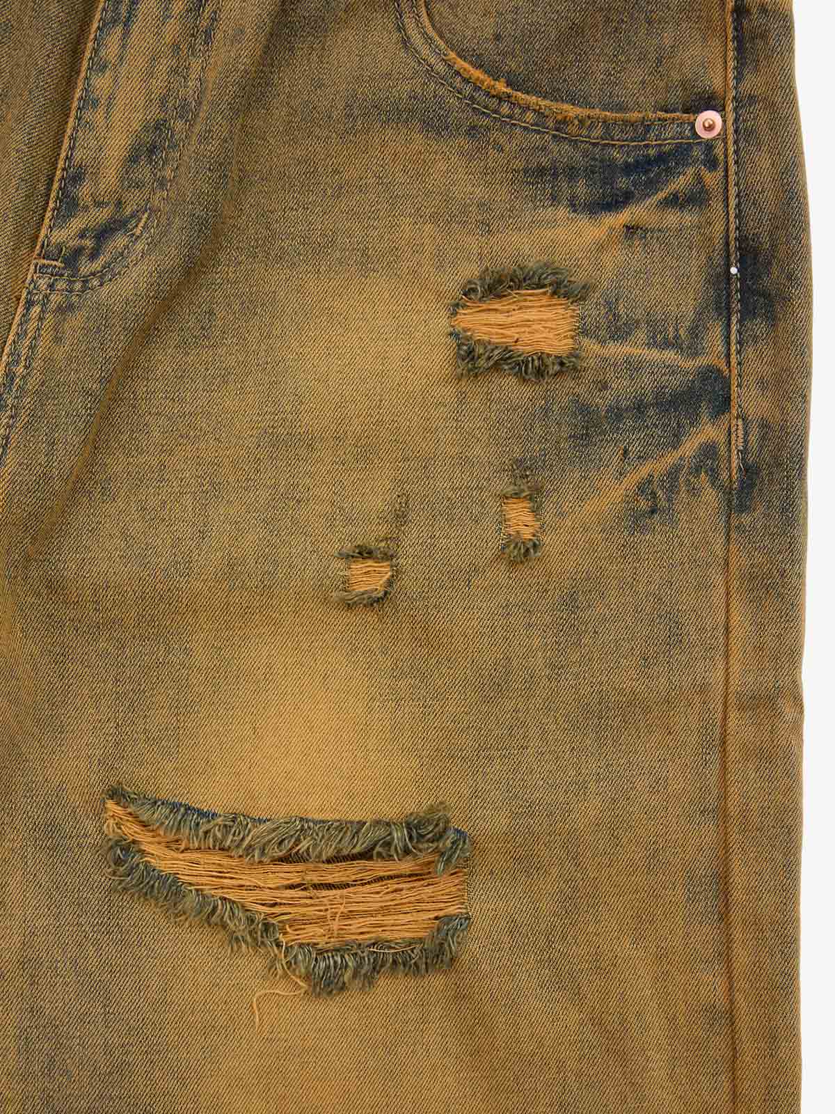 Burnt Orange Distressed Denim Shorts - Image 6
