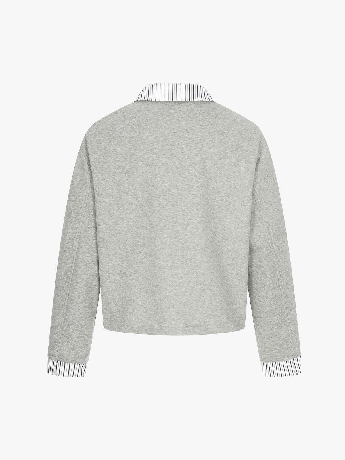 Button Detail Striped Panel Faux Layered Jacket - Image 2