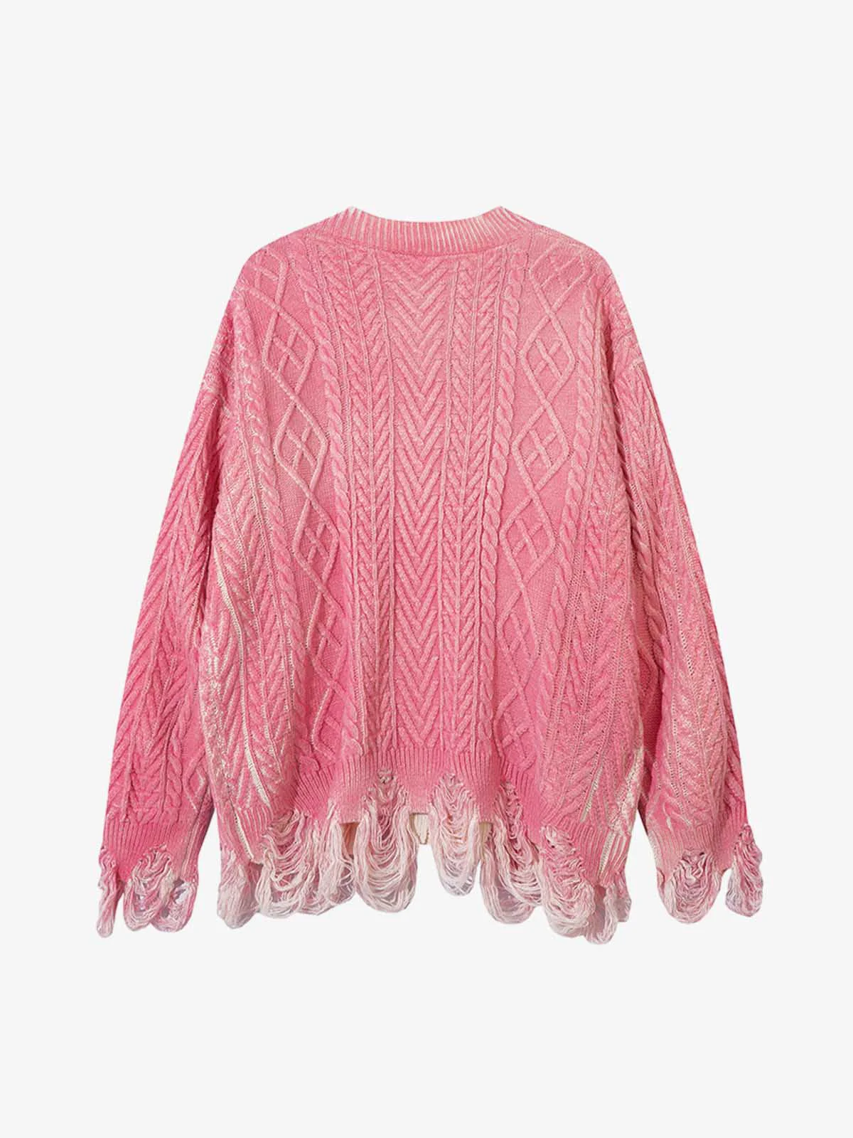 Cable Knit Cardigan Damaged Dirty Dyed Sweater - Image 3