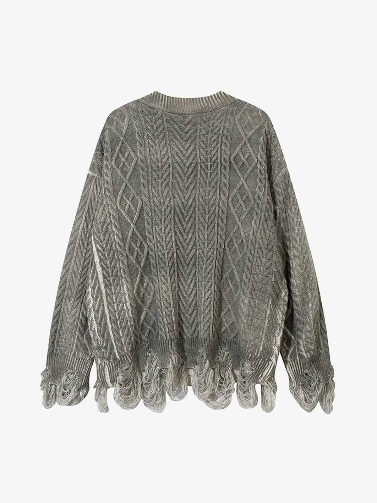 Cable Knit Cardigan Damaged Dirty Dyed Sweater - Image 4