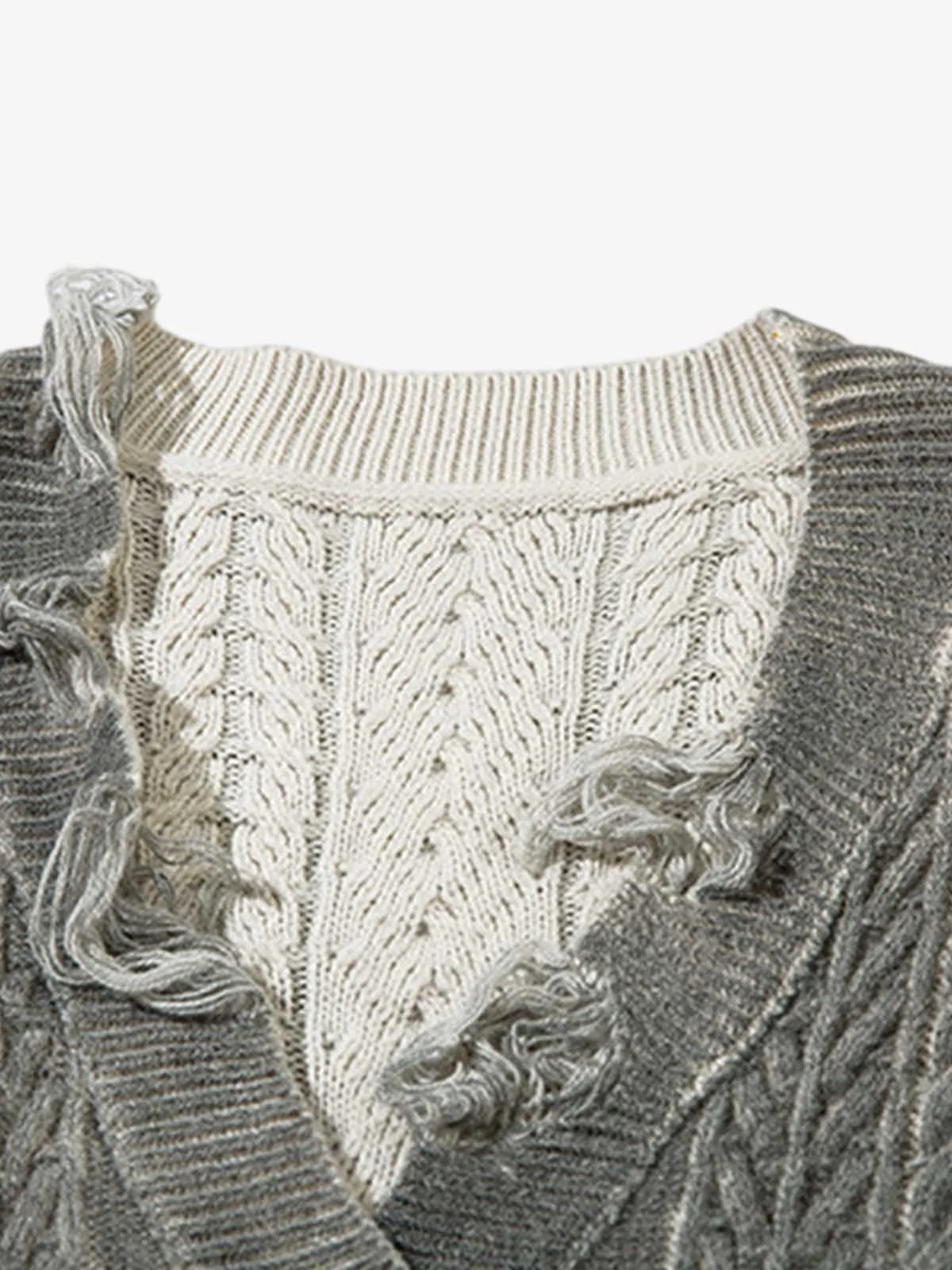 Cable Knit Cardigan Damaged Dirty Dyed Sweater - Image 6