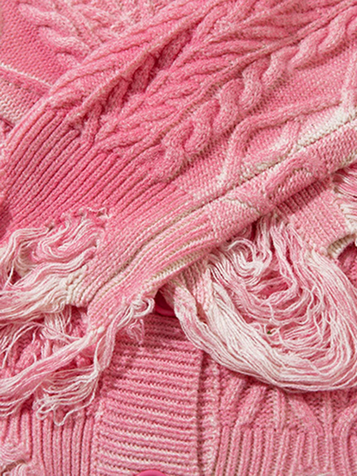 Cable Knit Cardigan Damaged Dirty Dyed Sweater - Image 8