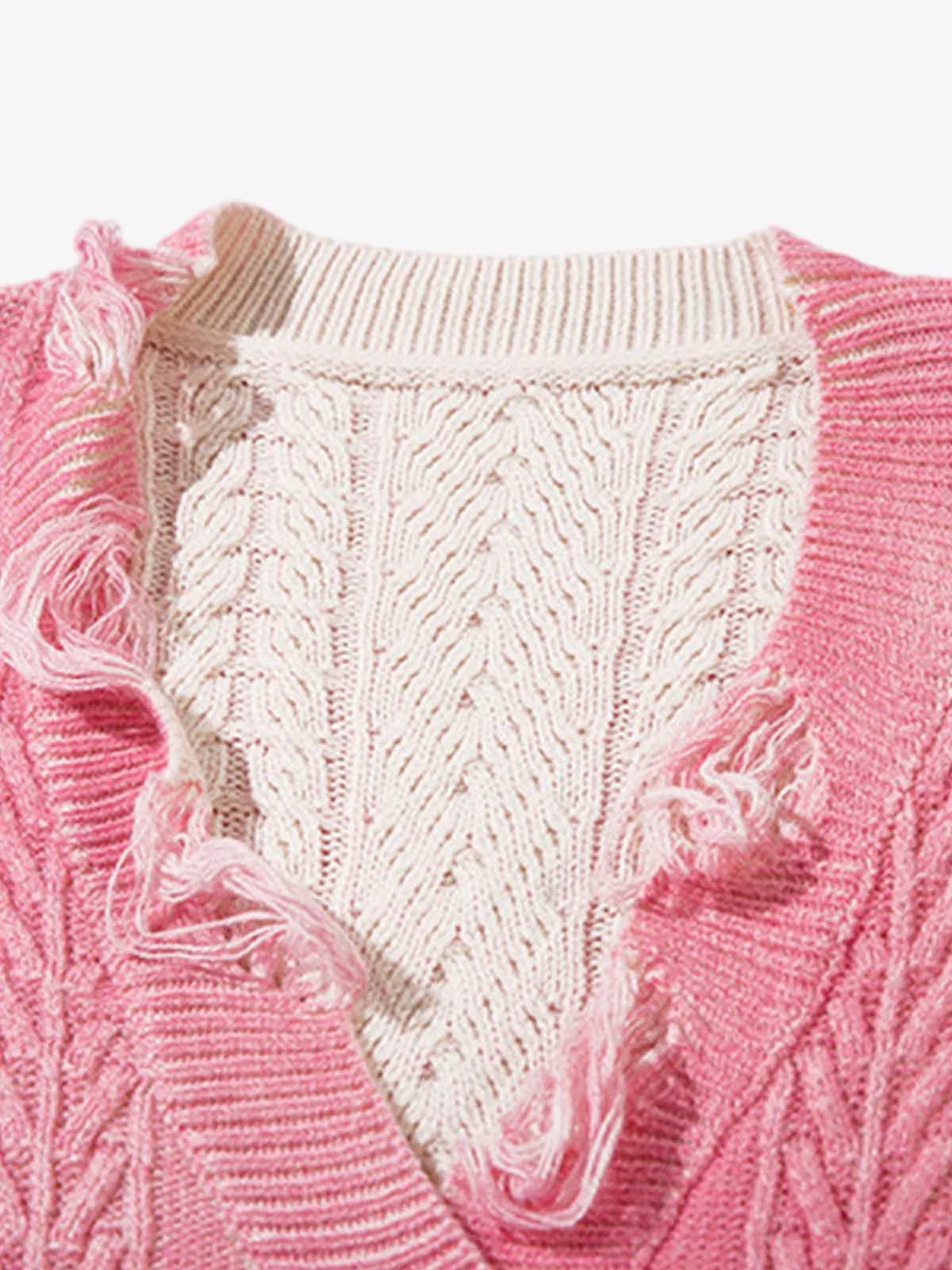 Cable Knit Cardigan Damaged Dirty Dyed Sweater - Image 9