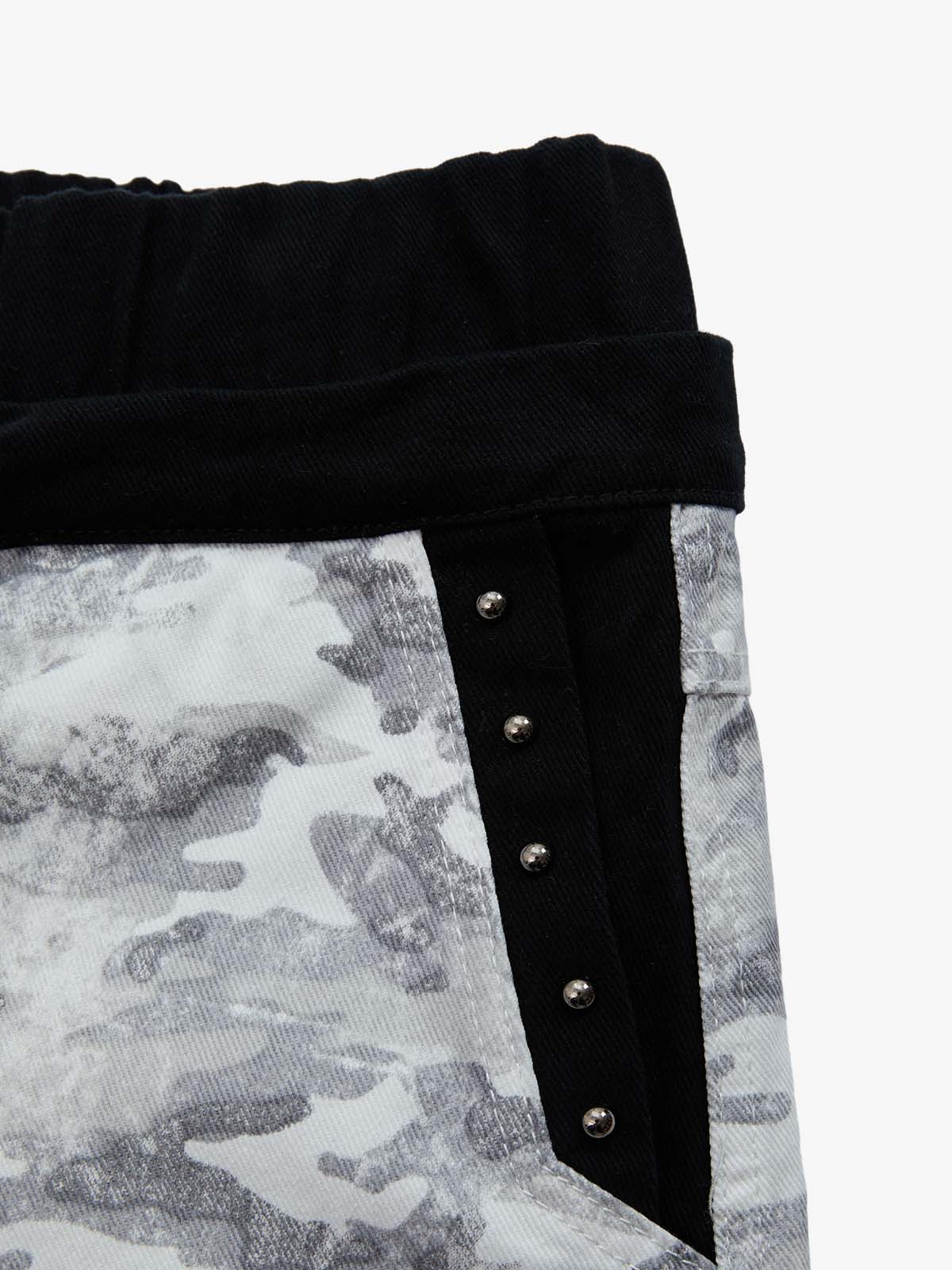 Camo Embroidered Double Waist Lace-Up Wide Leg Cargo Pants - Image 7