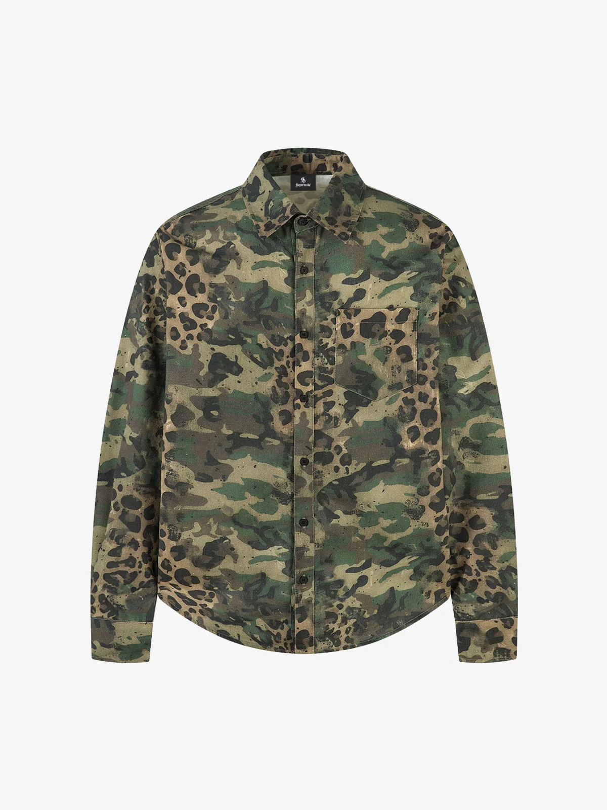 Camo Leopard Patchwork Button Up Shirt