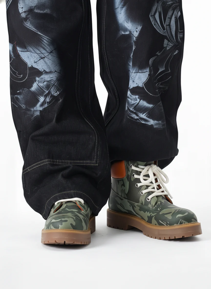 Camo Print Lace Up Chunky Ankle Boots
