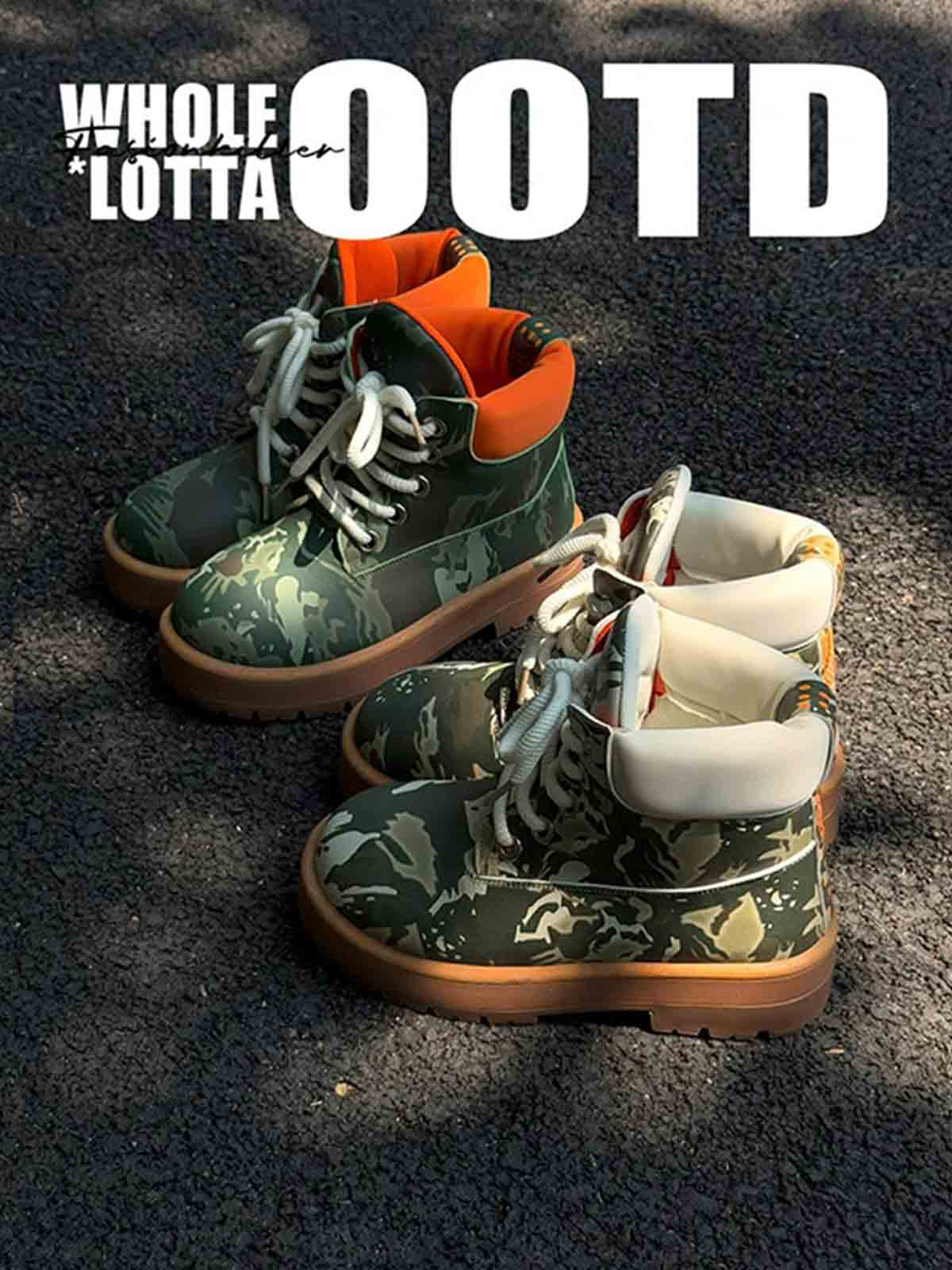 Camo Print Lace Up Chunky Ankle Boots - Image 6