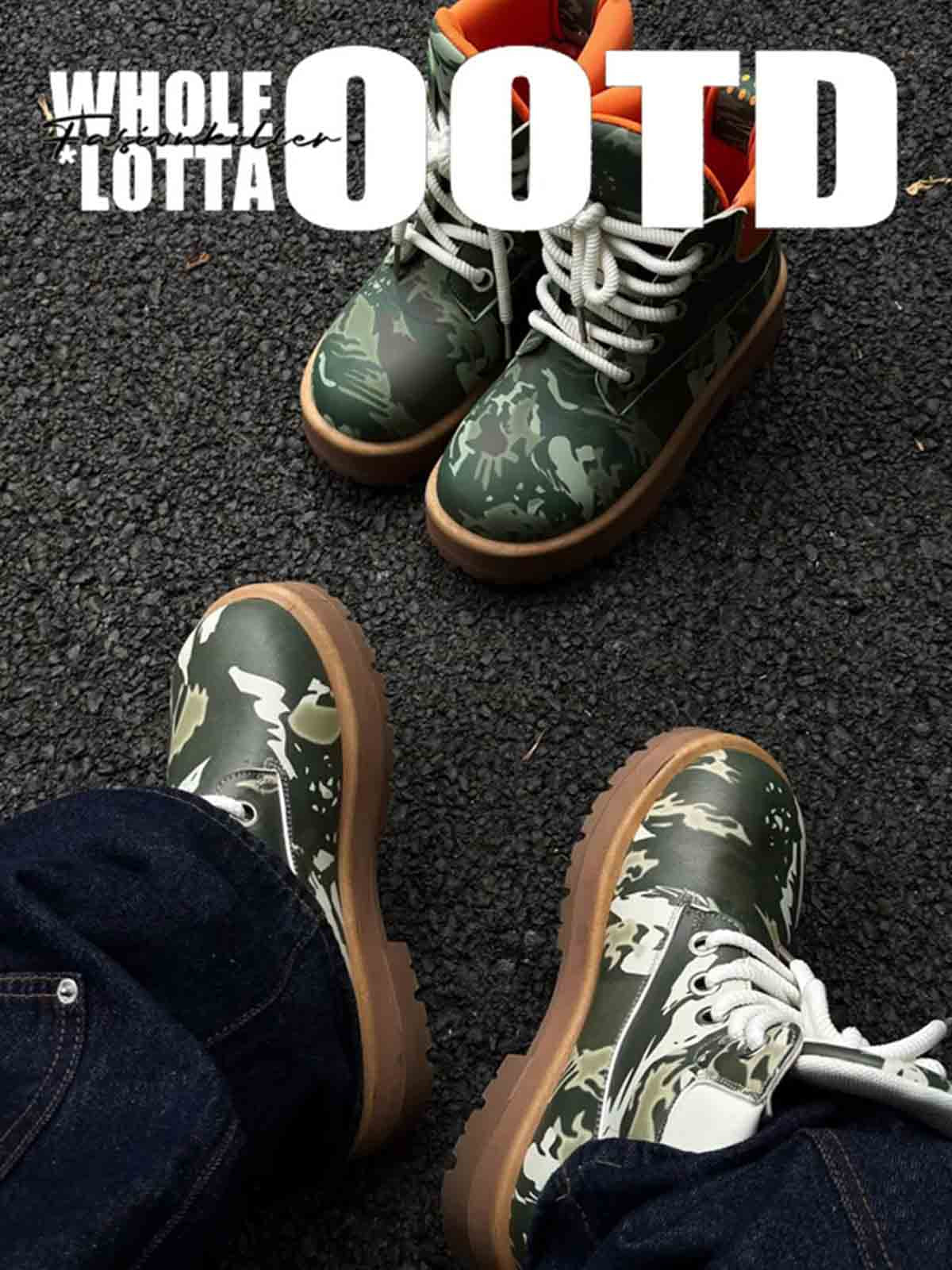 Camo Print Lace Up Chunky Ankle Boots - Image 8