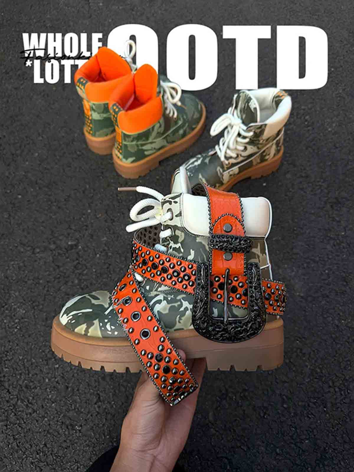 Camo Print Lace Up Chunky Ankle Boots - Image 9