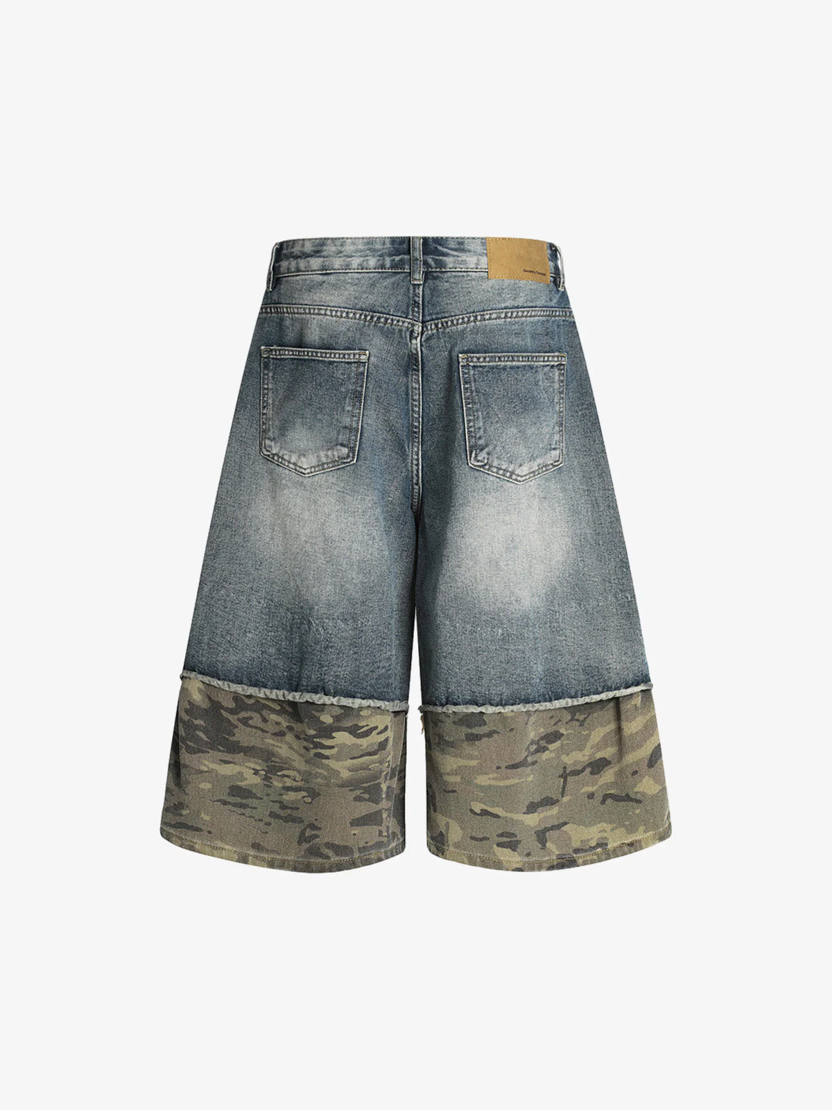 Camouflage Hem Patchwork Denim Shorts - Image 2