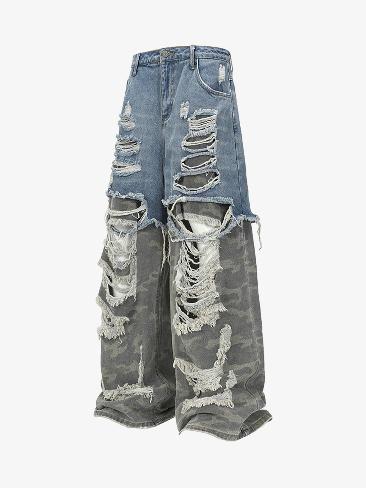 Camouflage Patchwork Ripped Cargo Jeans - 2452 - Image 2
