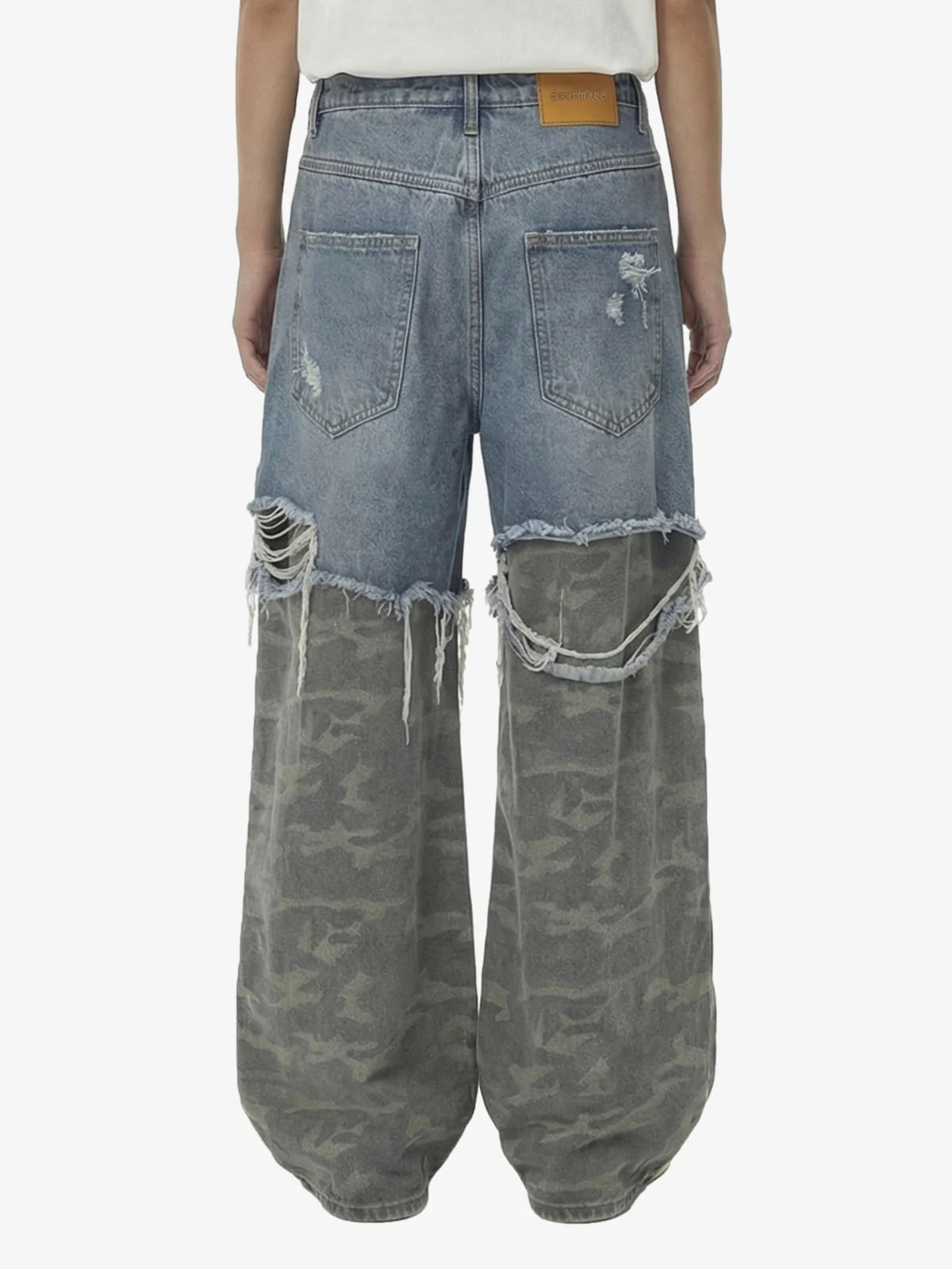 Camouflage Patchwork Ripped Cargo Jeans - 2452 - Image 4