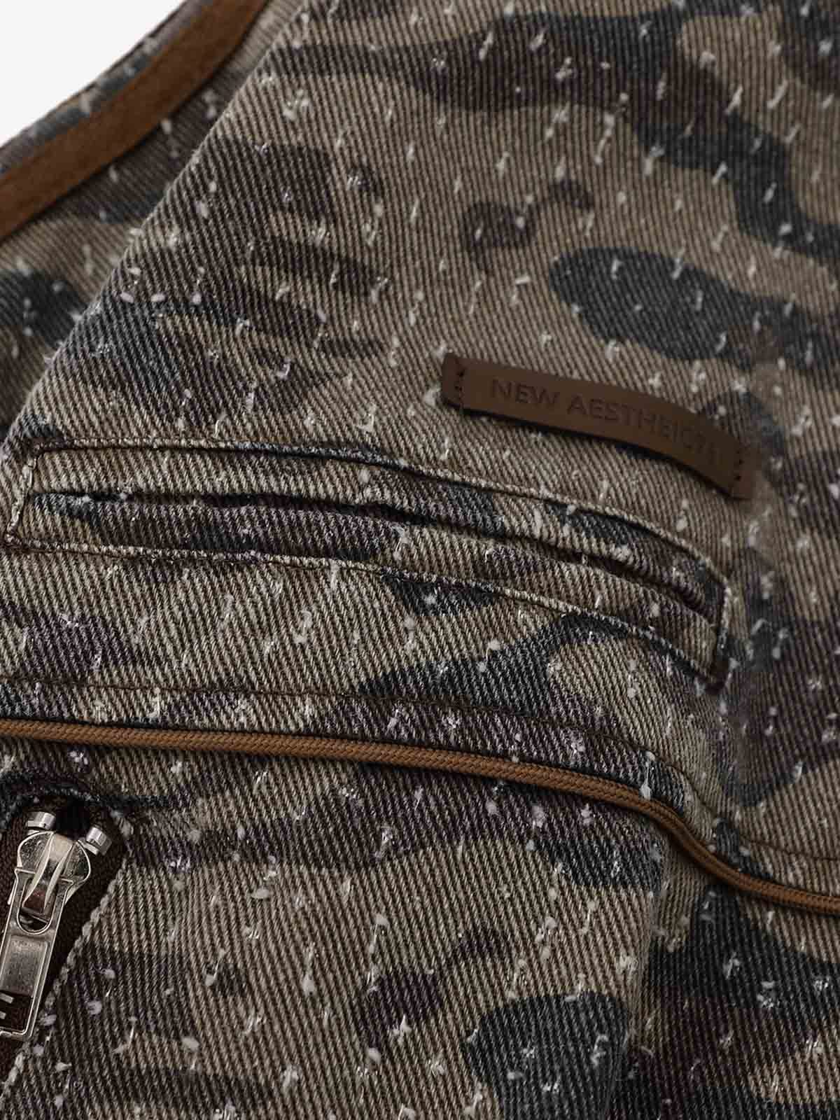 Camouflage Print Stand Collar Cropped Jacket - Image 11