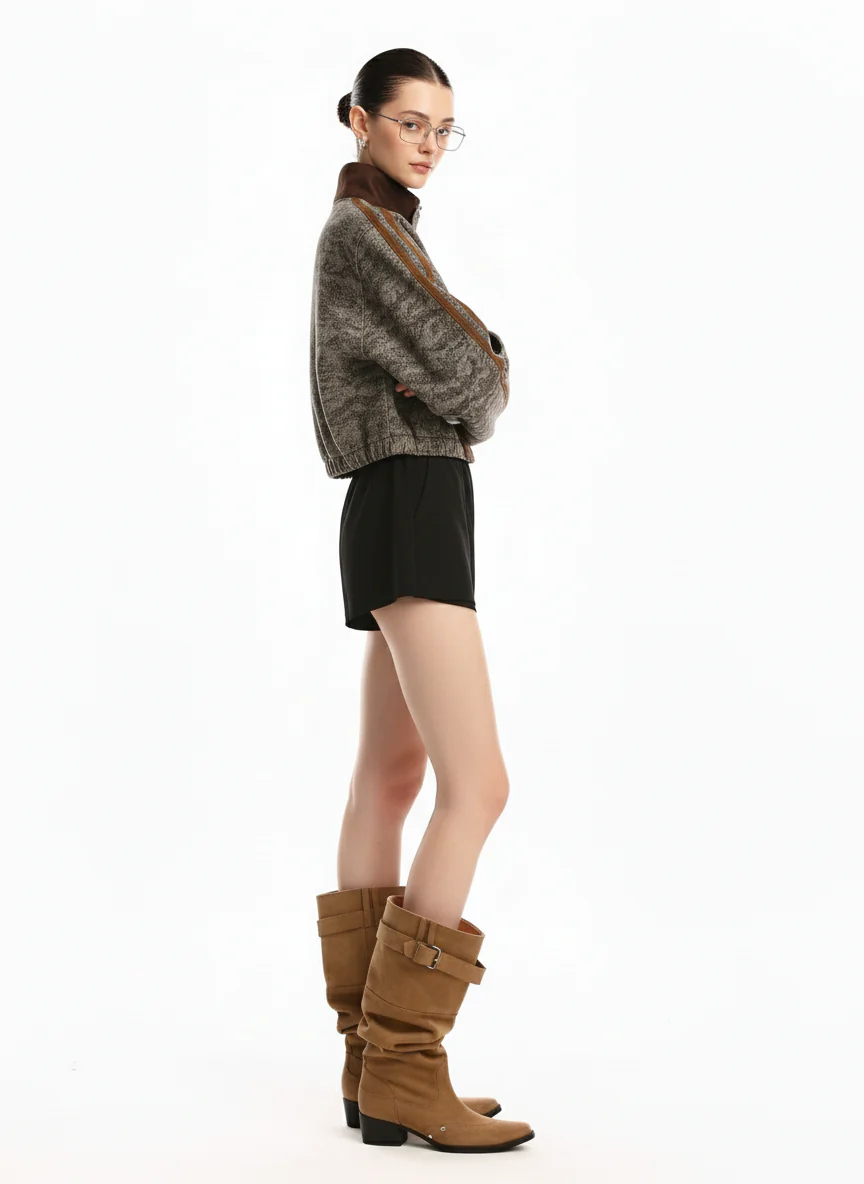 Camouflage Print Stand Collar Cropped Jacket - Image 6